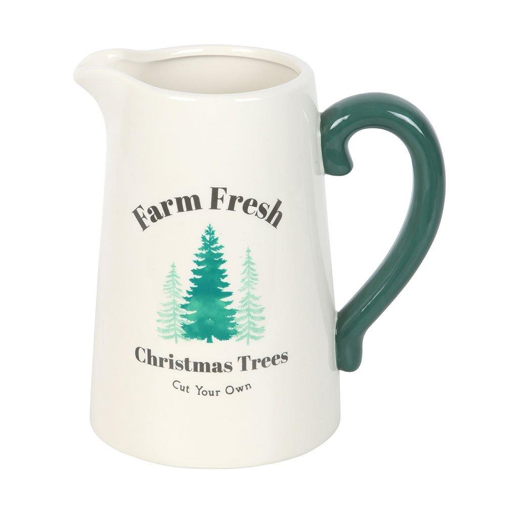 White - Something Different - Farm Fresh Christmas Trees Ceramic Flower Jug - 4