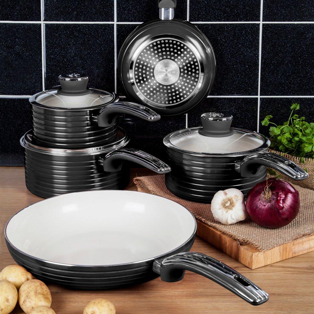 Black - Swan - Retro 5 Piece Pan Set Black - 12