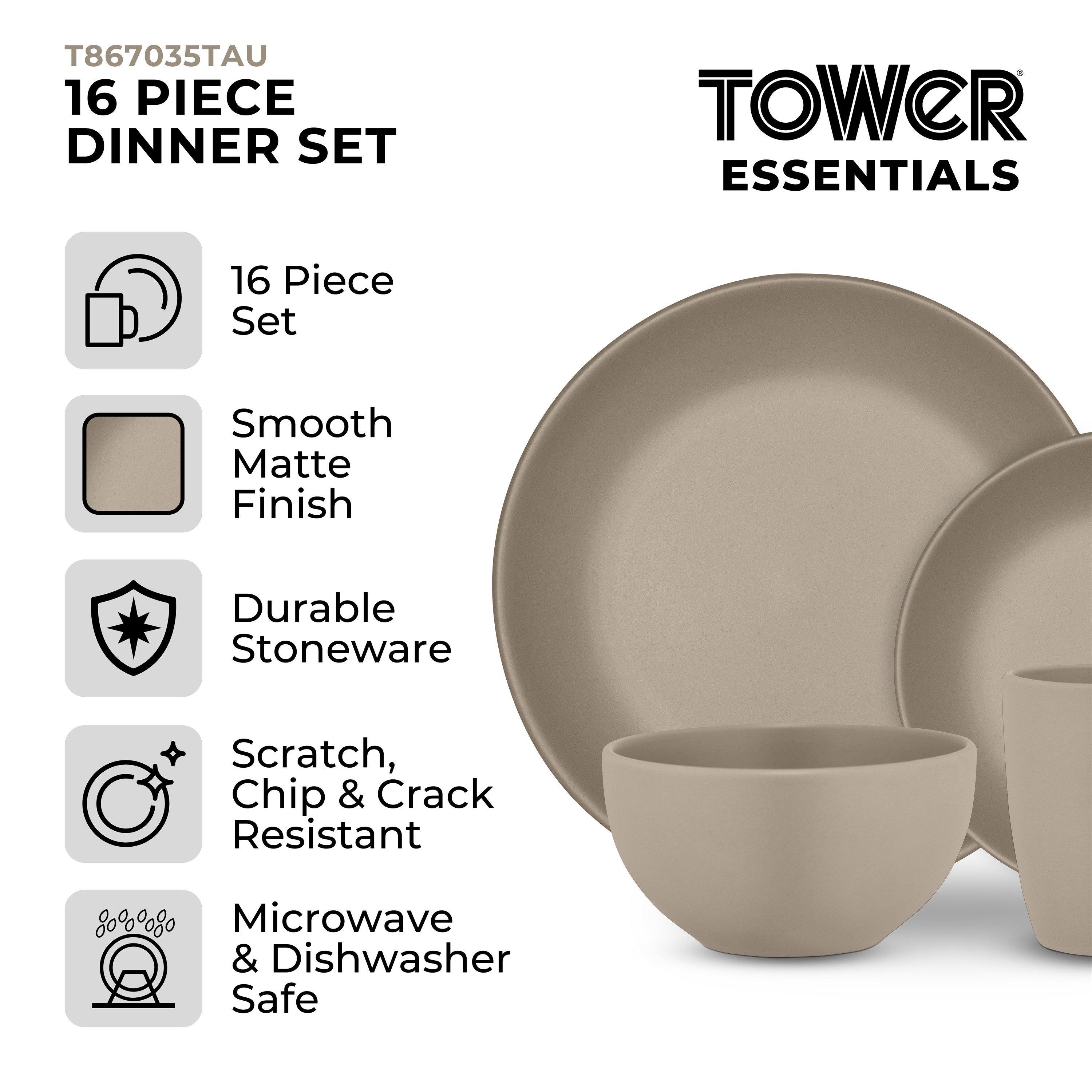 Taupe - Tower - Tower 16 Piece Dinner Set Smooth Matte Glaze Fini - 2