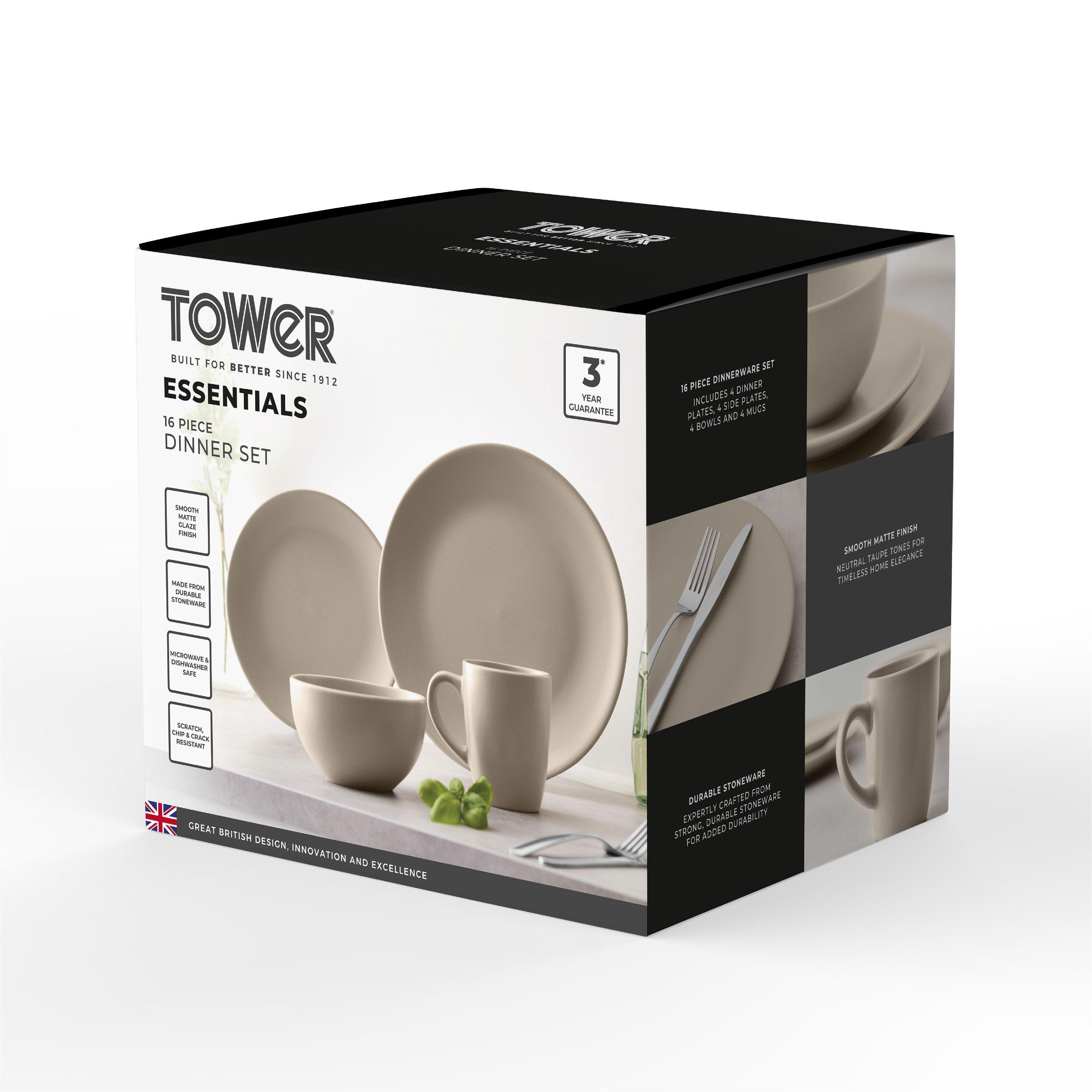 Taupe - Tower - Tower 16 Piece Dinner Set Smooth Matte Glaze Fini - 8