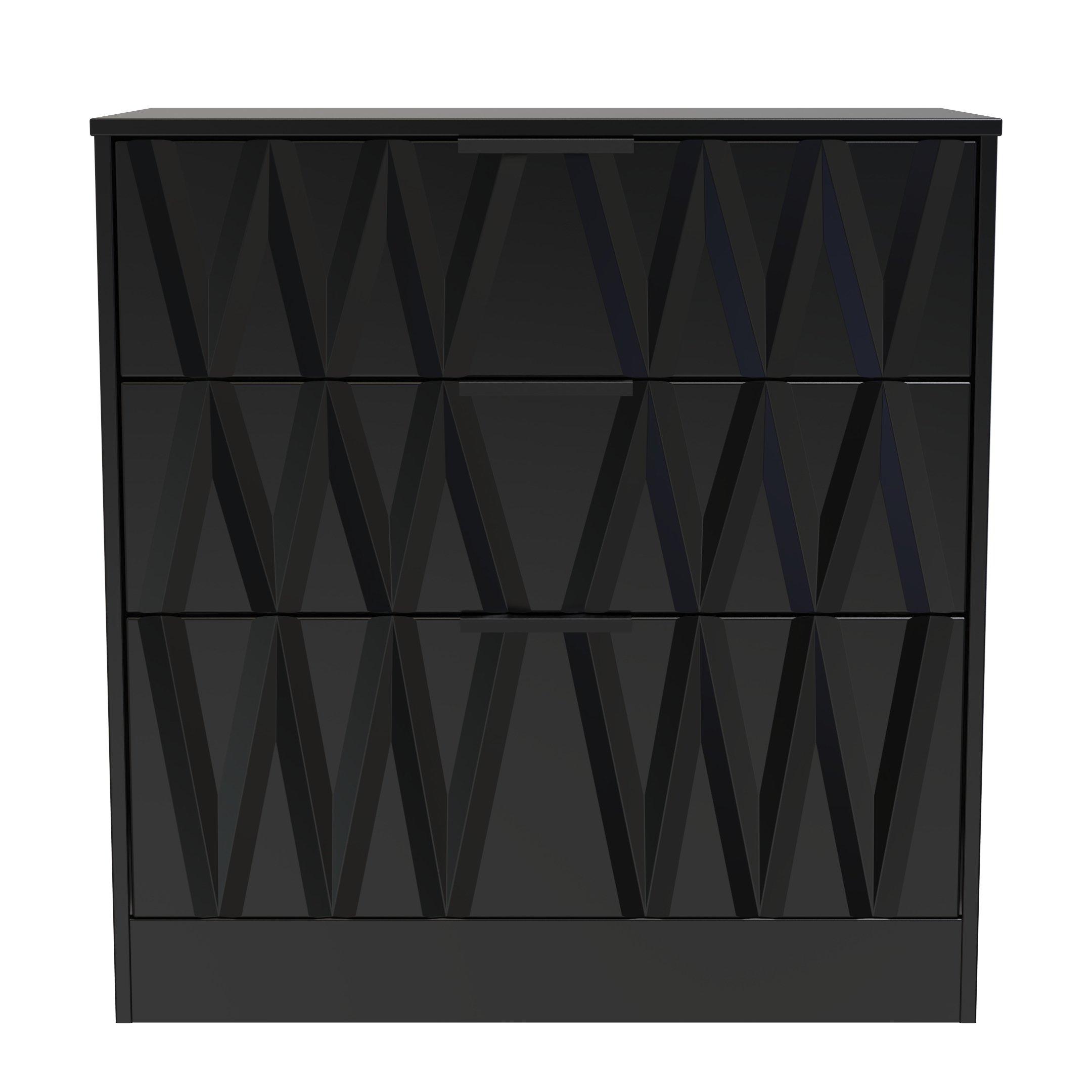 Welcome Furniture  Las Vegas 3 Drawer Deep Chest With Black Handles - Deep Black - Medium