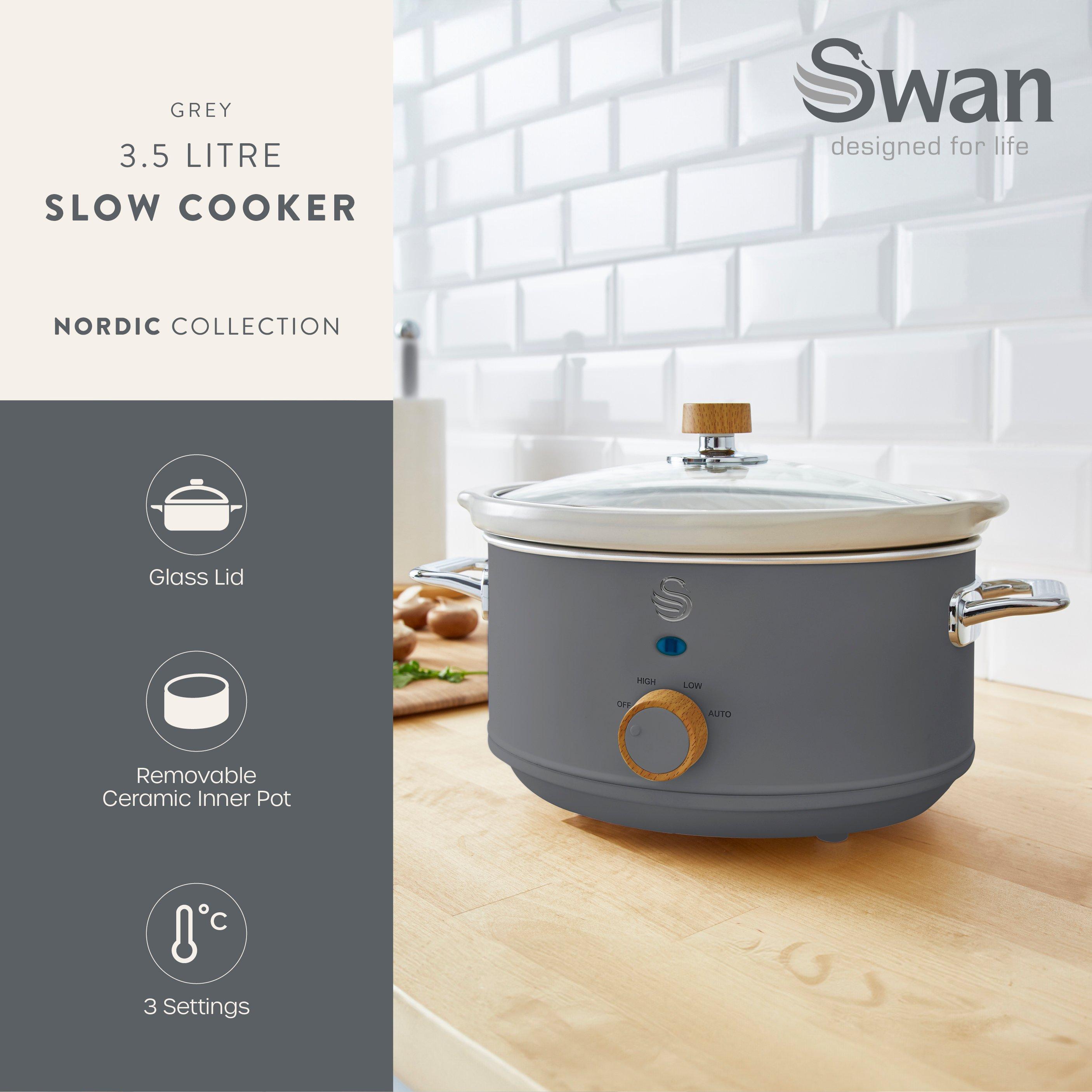 Grey - Swan - Nordic Manual Slow Cooker 3.5L 3 Settings Removable Pot Grey - 2