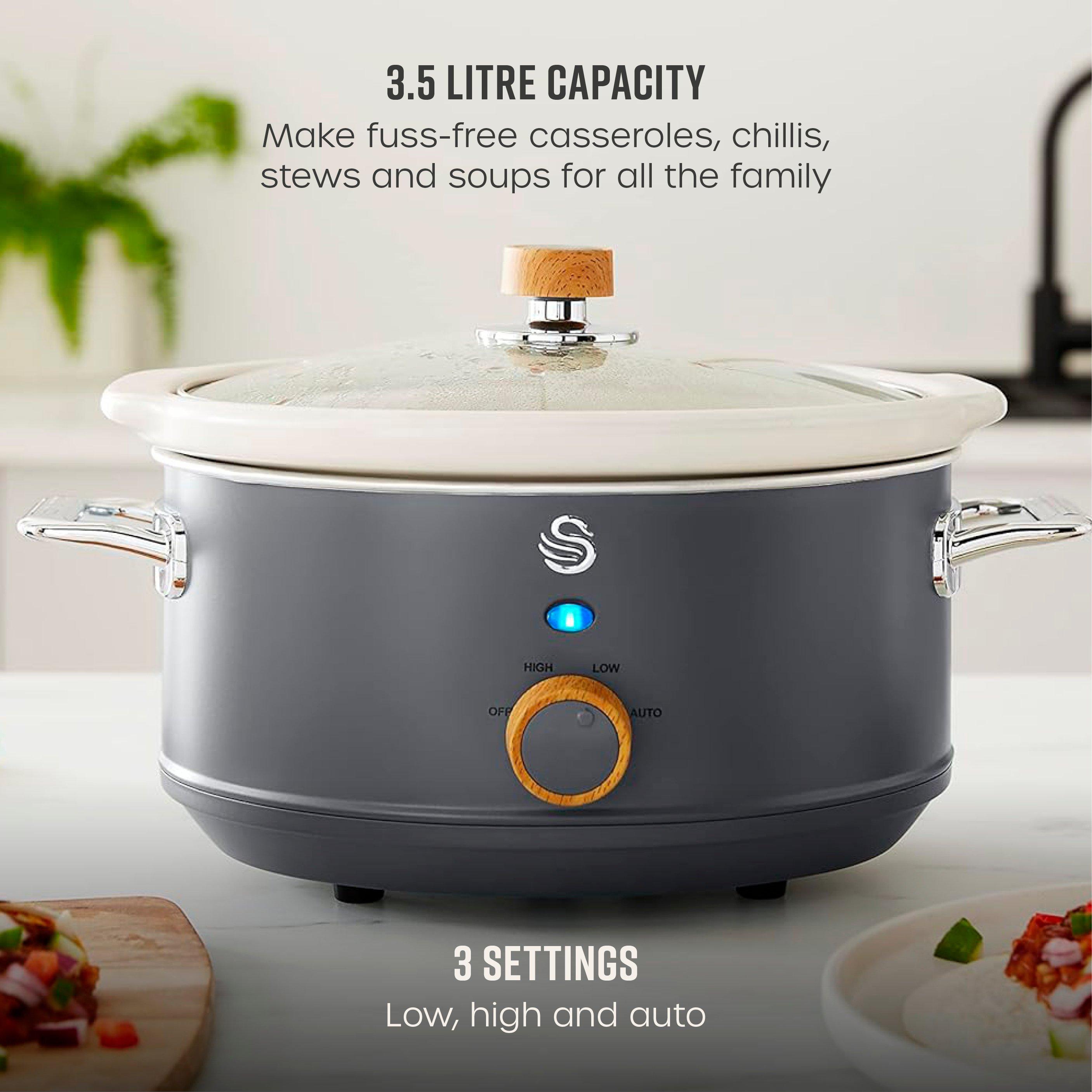 Grey - Swan - Nordic Manual Slow Cooker 3.5L 3 Settings Removable Pot Grey - 3
