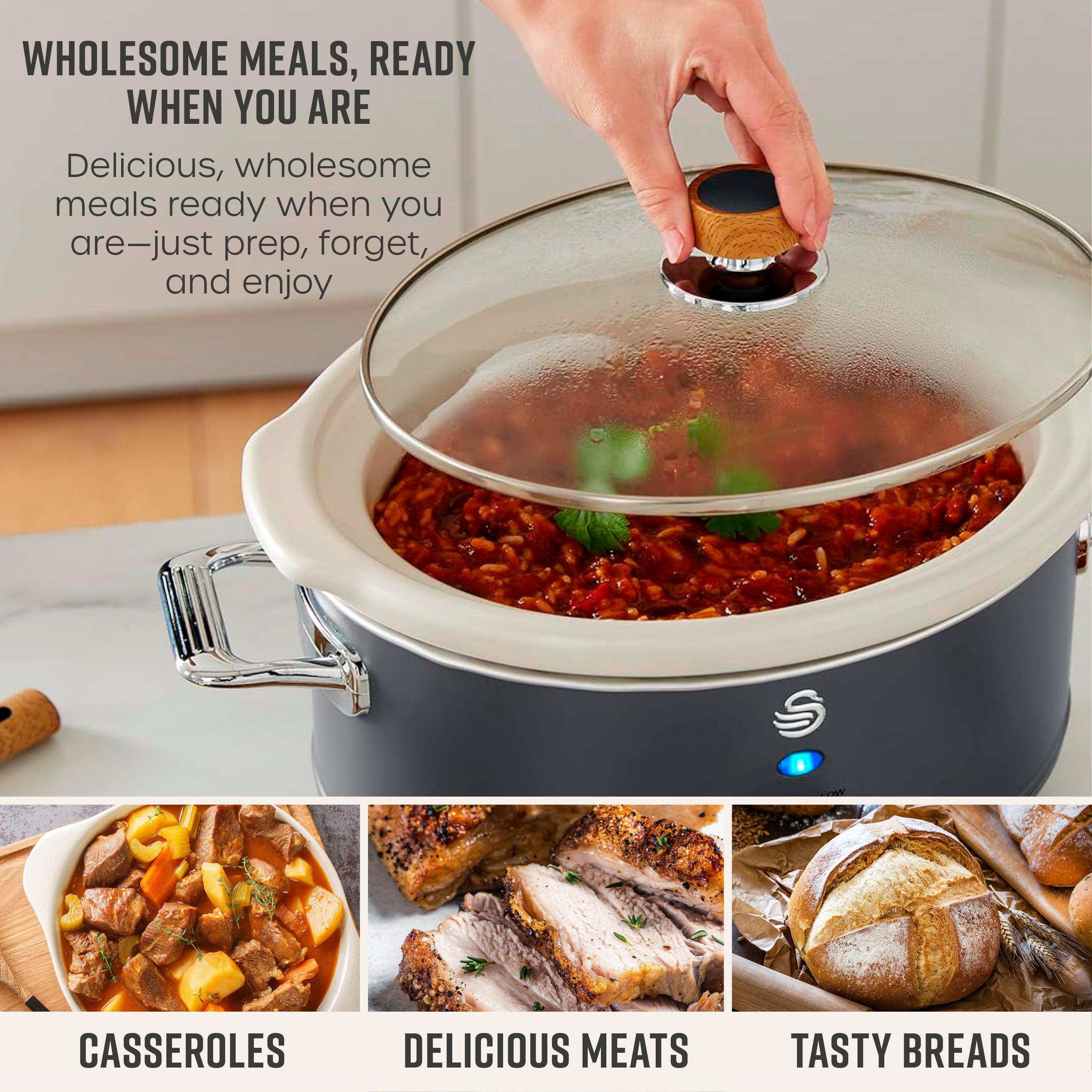 Grey - Swan - Nordic Manual Slow Cooker 3.5L 3 Settings Removable Pot Grey - 4