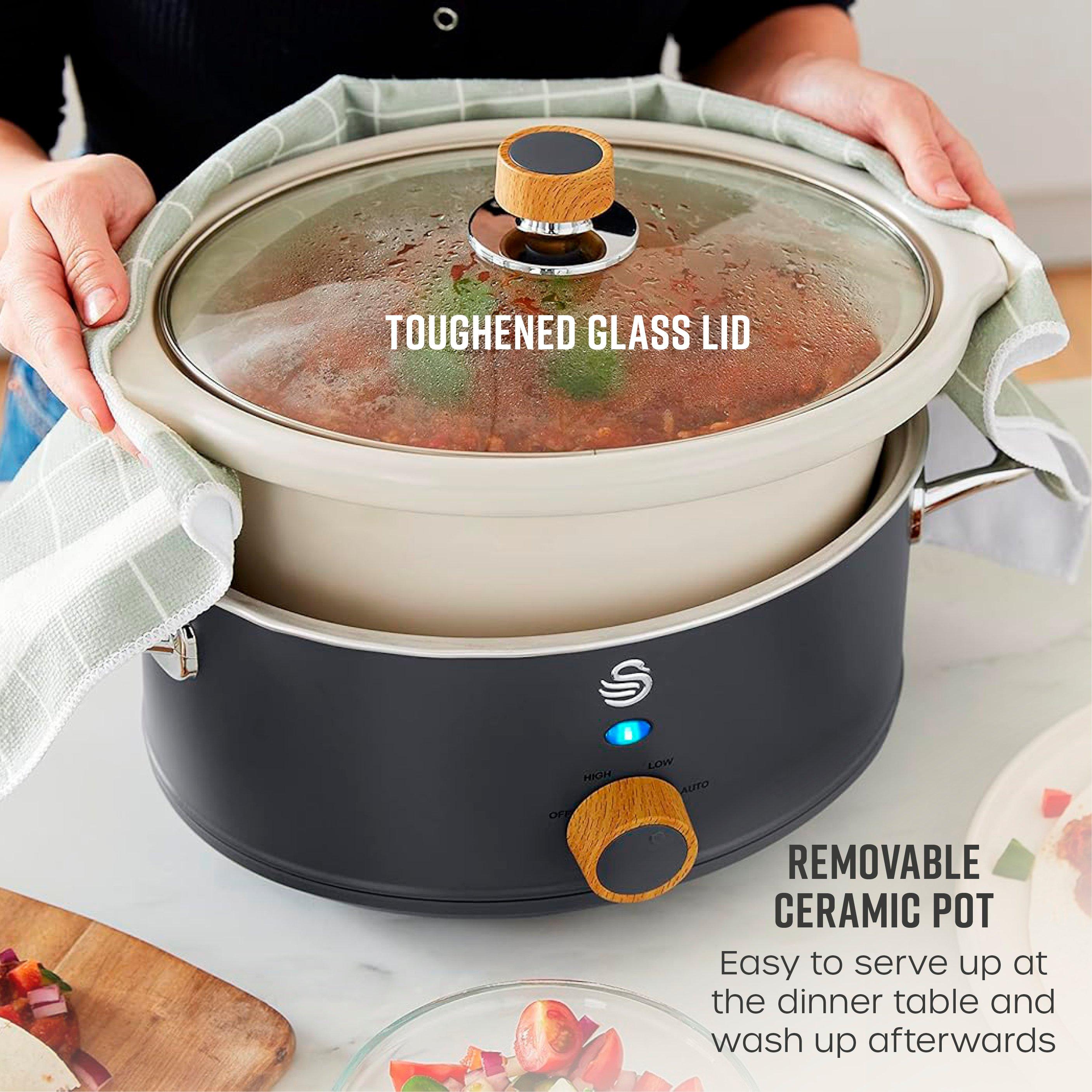 Grey - Swan - Nordic Manual Slow Cooker 3.5L 3 Settings Removable Pot Grey - 5
