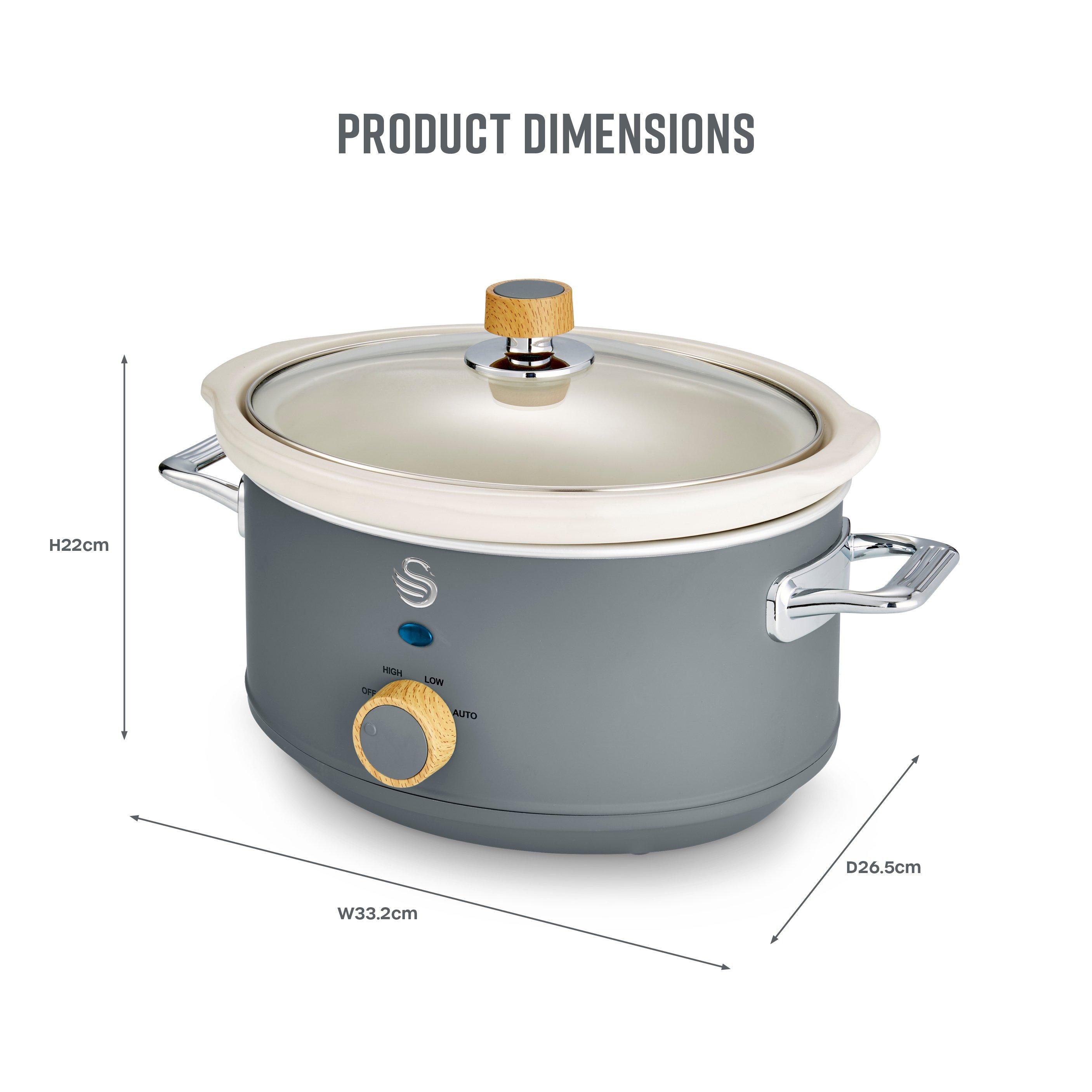 Grey - Swan - Nordic Manual Slow Cooker 3.5L 3 Settings Removable Pot Grey - 7