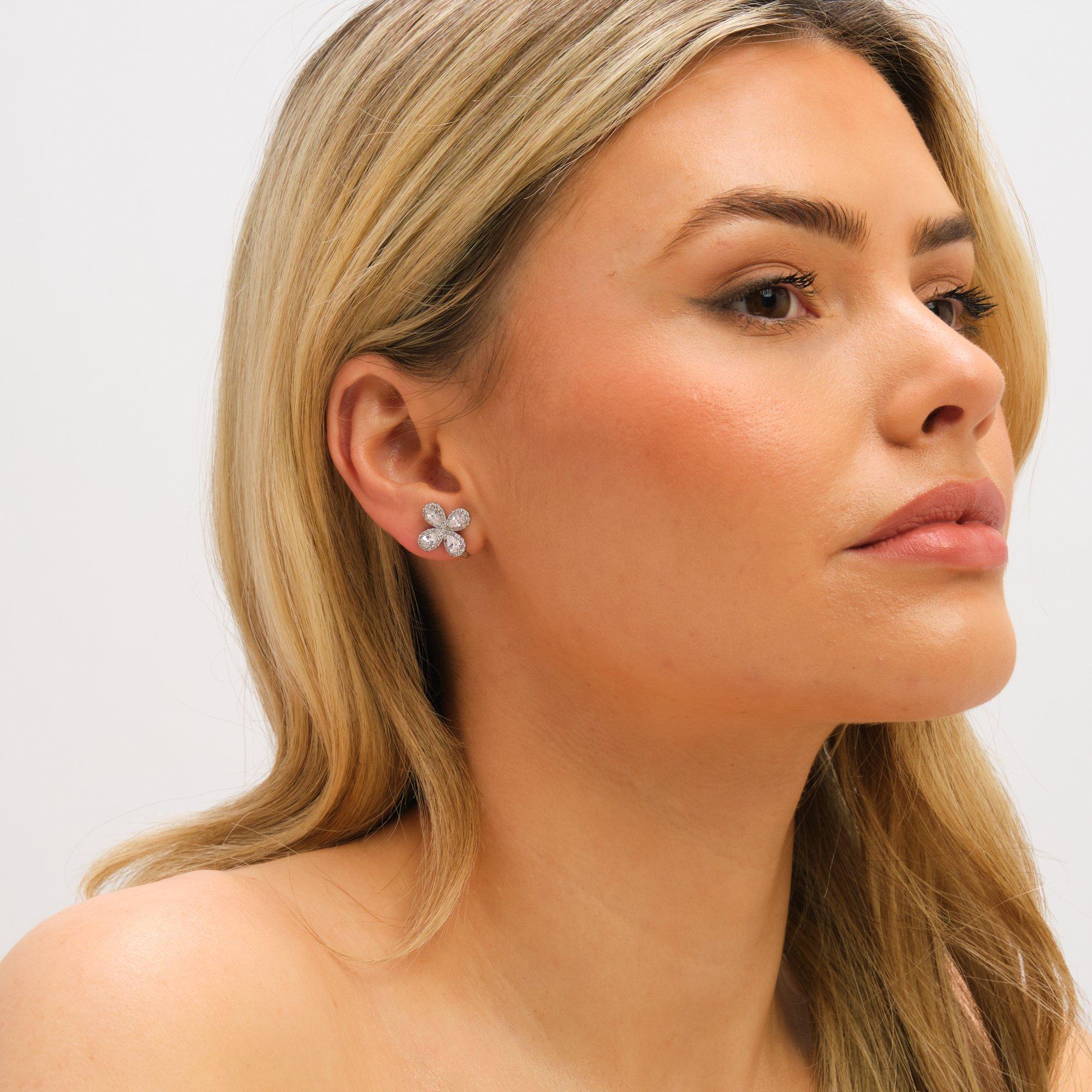 Silver - Jon Richard - Rhodium Plated and Crystal Floral Clip Earrings - 2