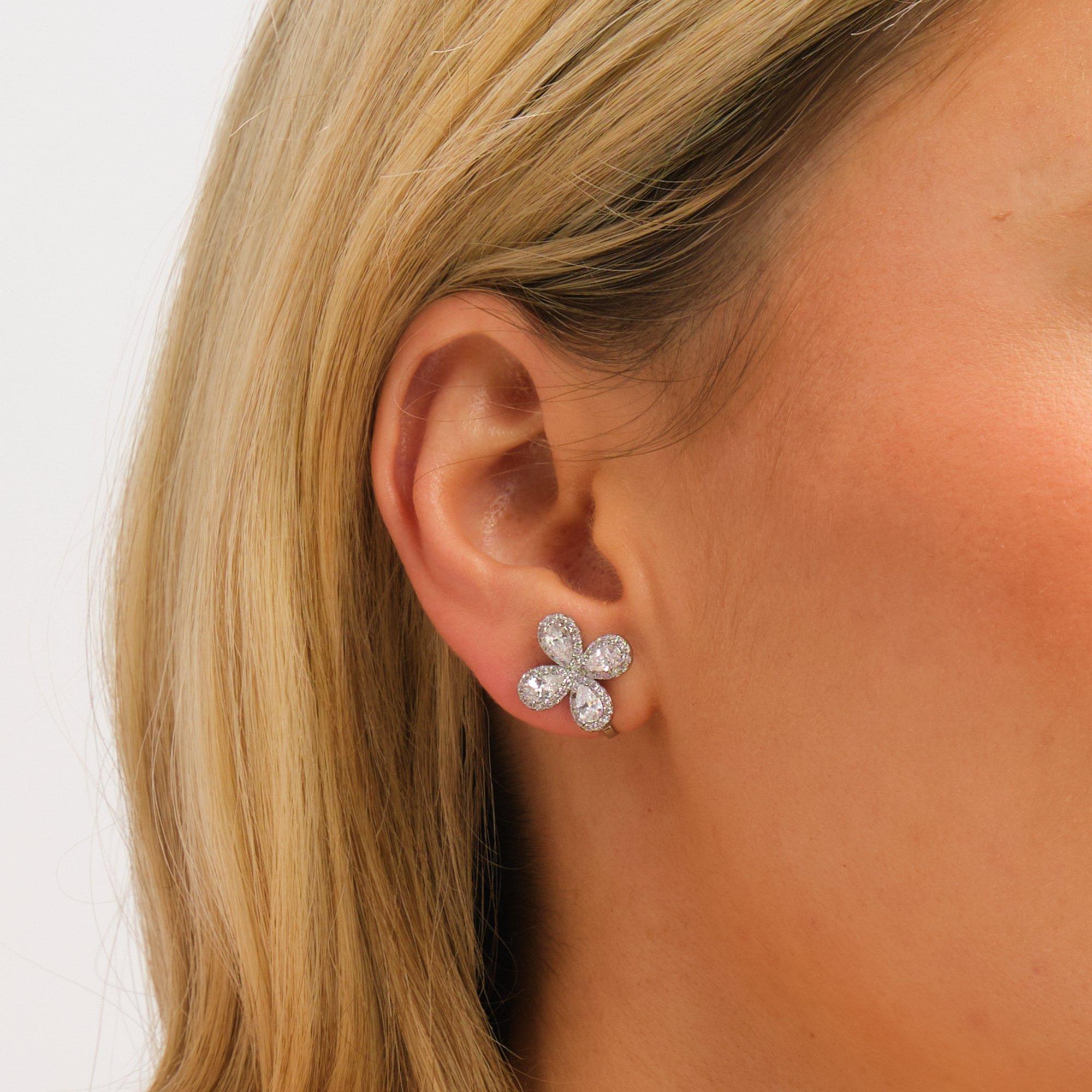 Silver - Jon Richard - Rhodium Plated and Crystal Floral Clip Earrings - 3