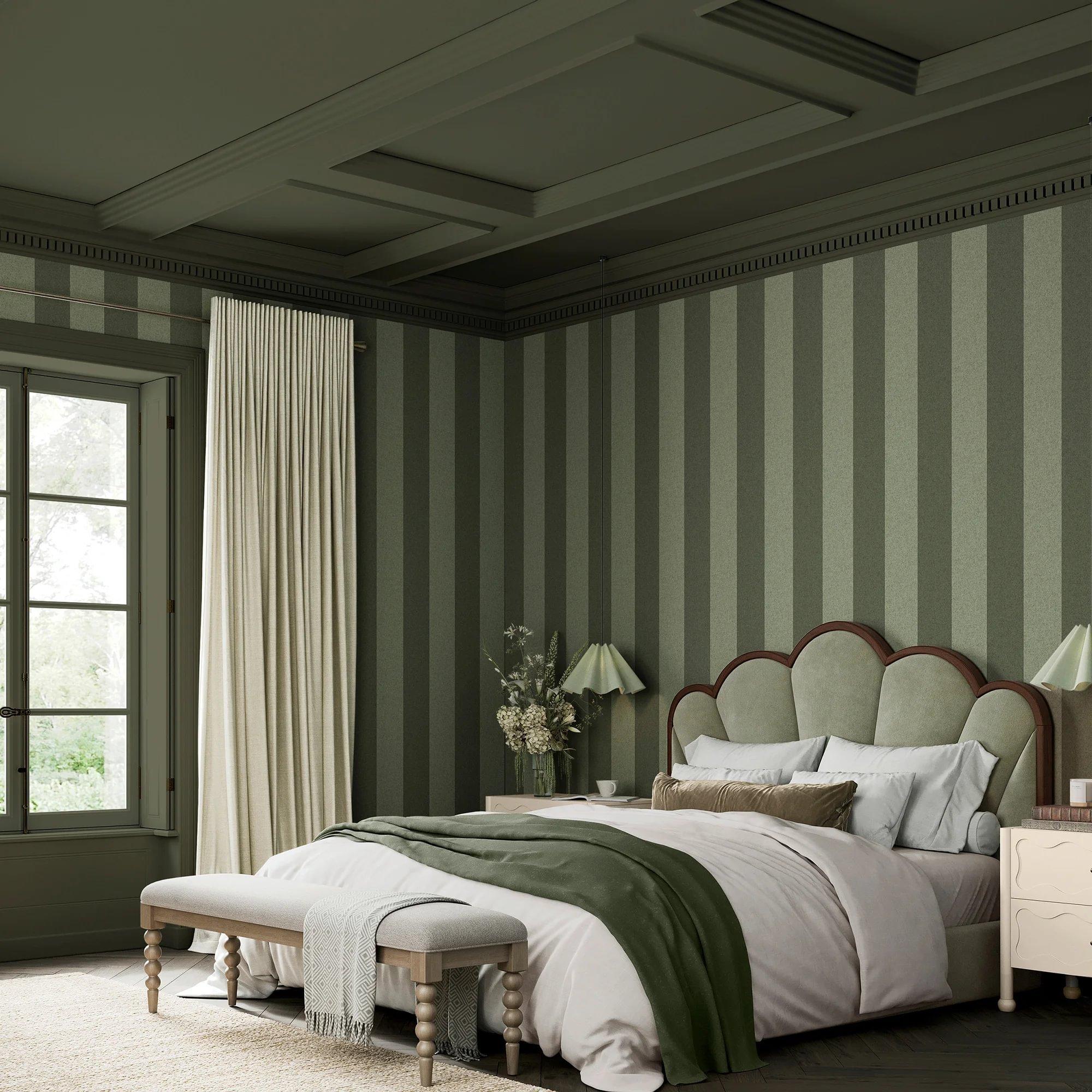 Forest Green - Superfresco Easy - Regent Stripe Forest Wallpaper - 1