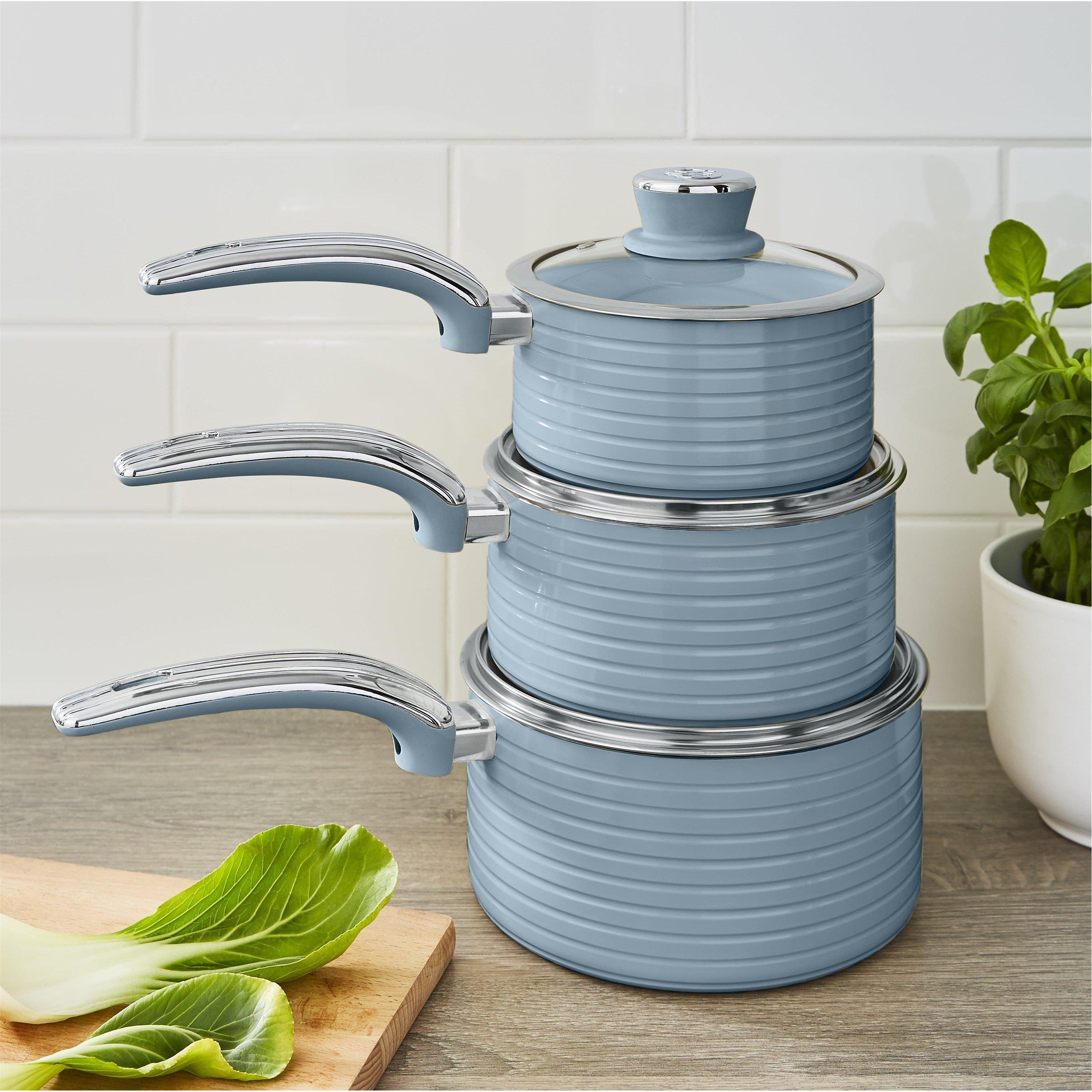 Blue - Swan - Retro 3 Piece Saucepan Set Blue - 3