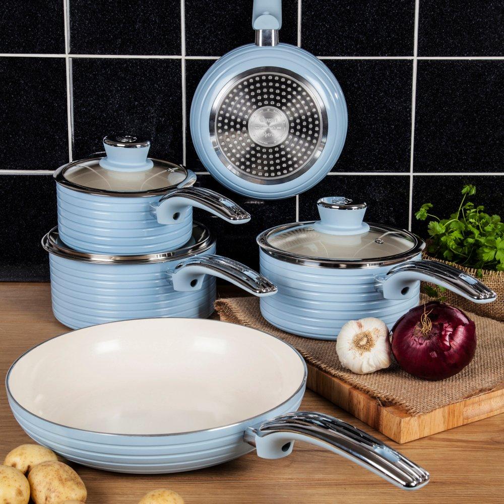 Blue - Swan - Retro 3 Piece Saucepan Set Blue - 4