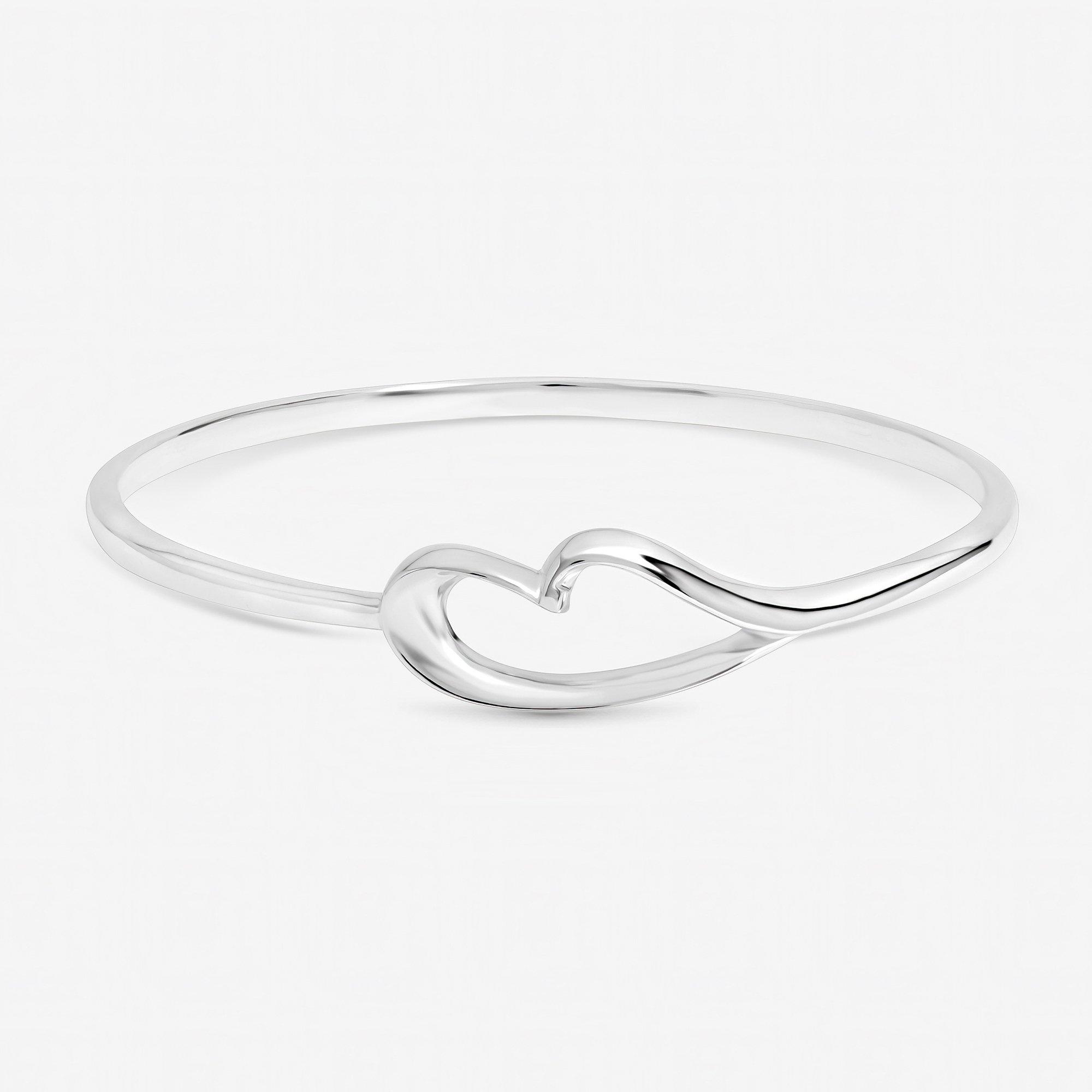 Silver - Inicio - Sterling Silver Plated Heart Bangle - Gift Pouch - 1
