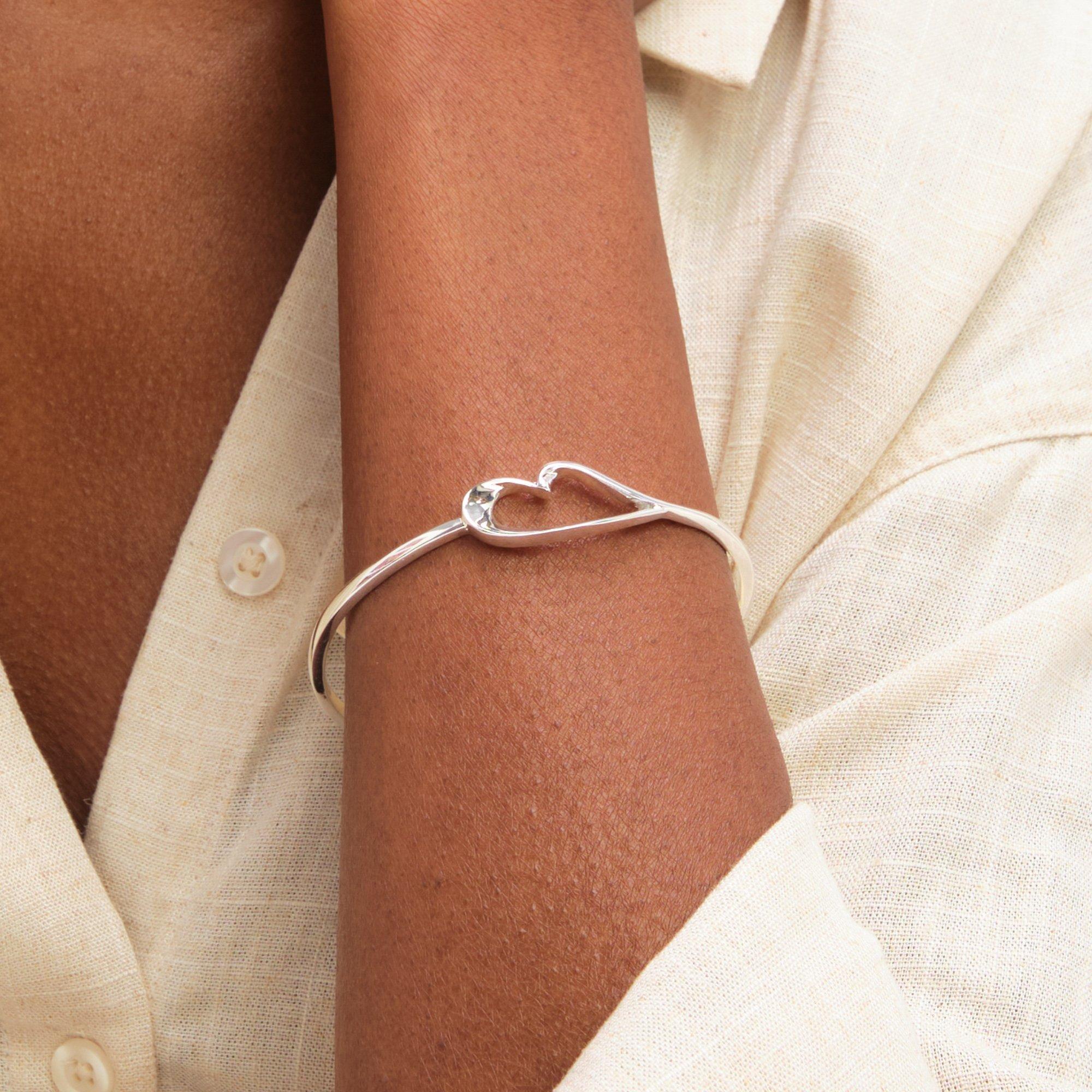 Silver - Inicio - Sterling Silver Plated Heart Bangle - Gift Pouch - 2