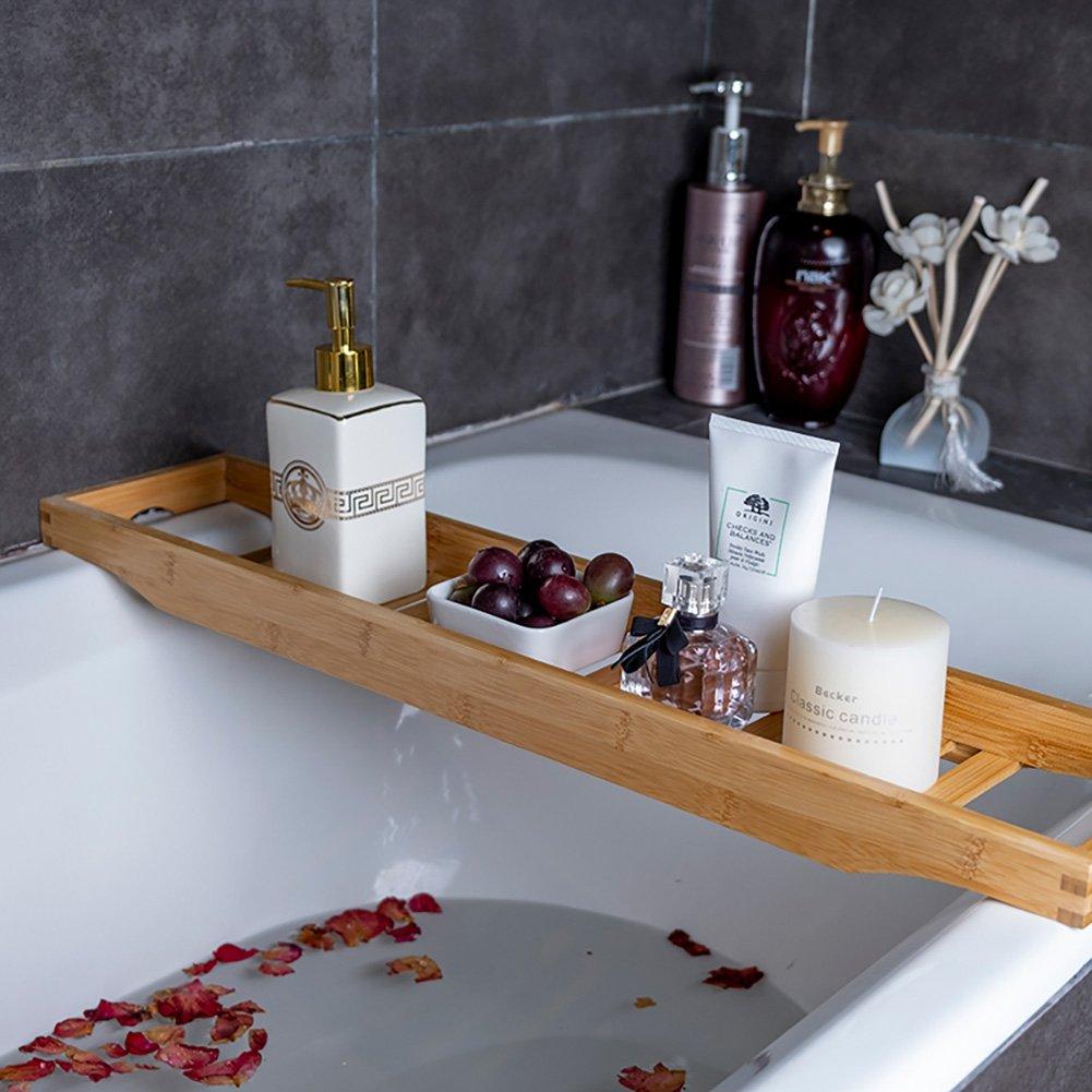 Brown - LIFE IDEAS - Bamboo Bath Tray Bathtub Caddy for Bathroom - 1