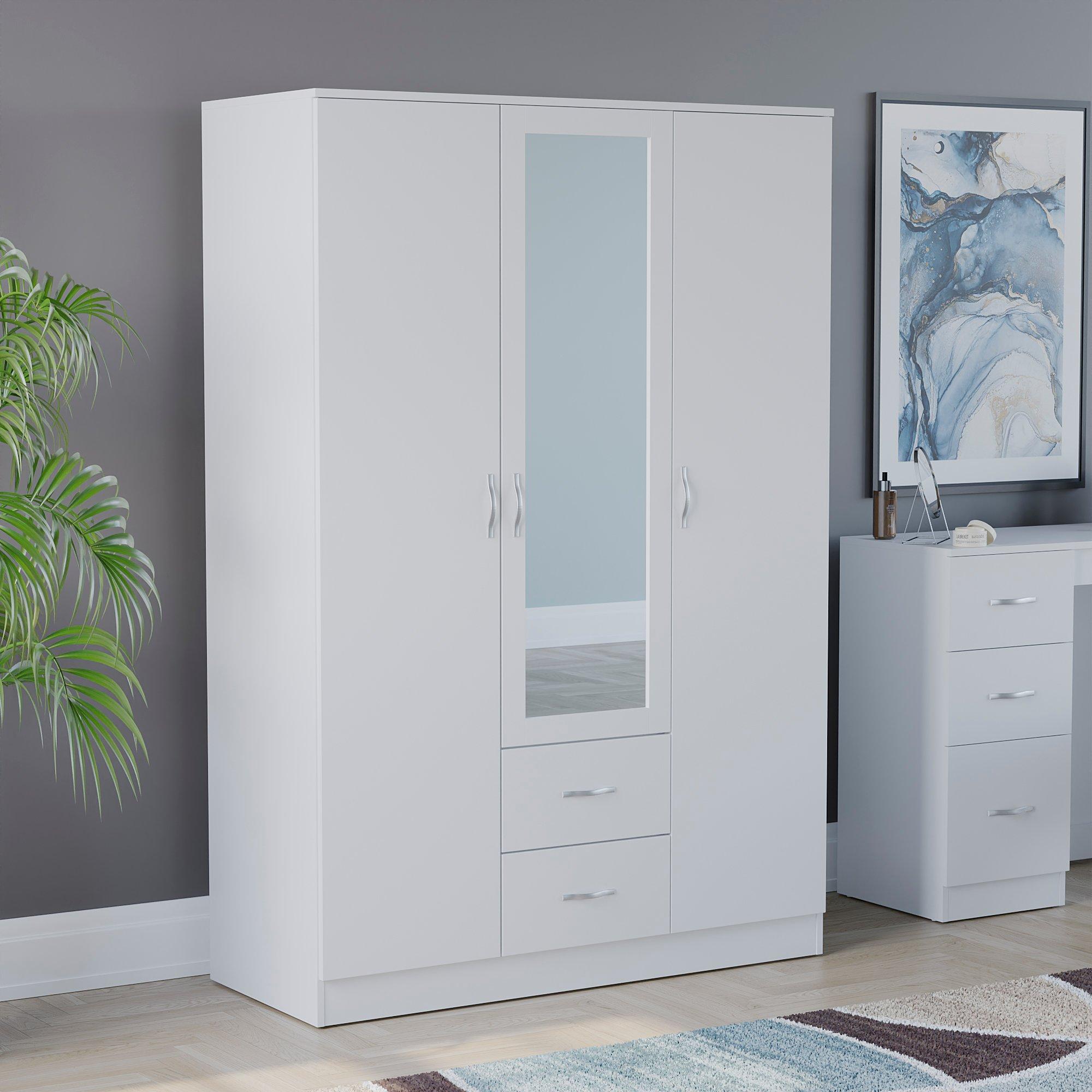 White - Lassic - Vida Designs Riano 3 Door 2 Drawer Mirror Wardrobe - 1
