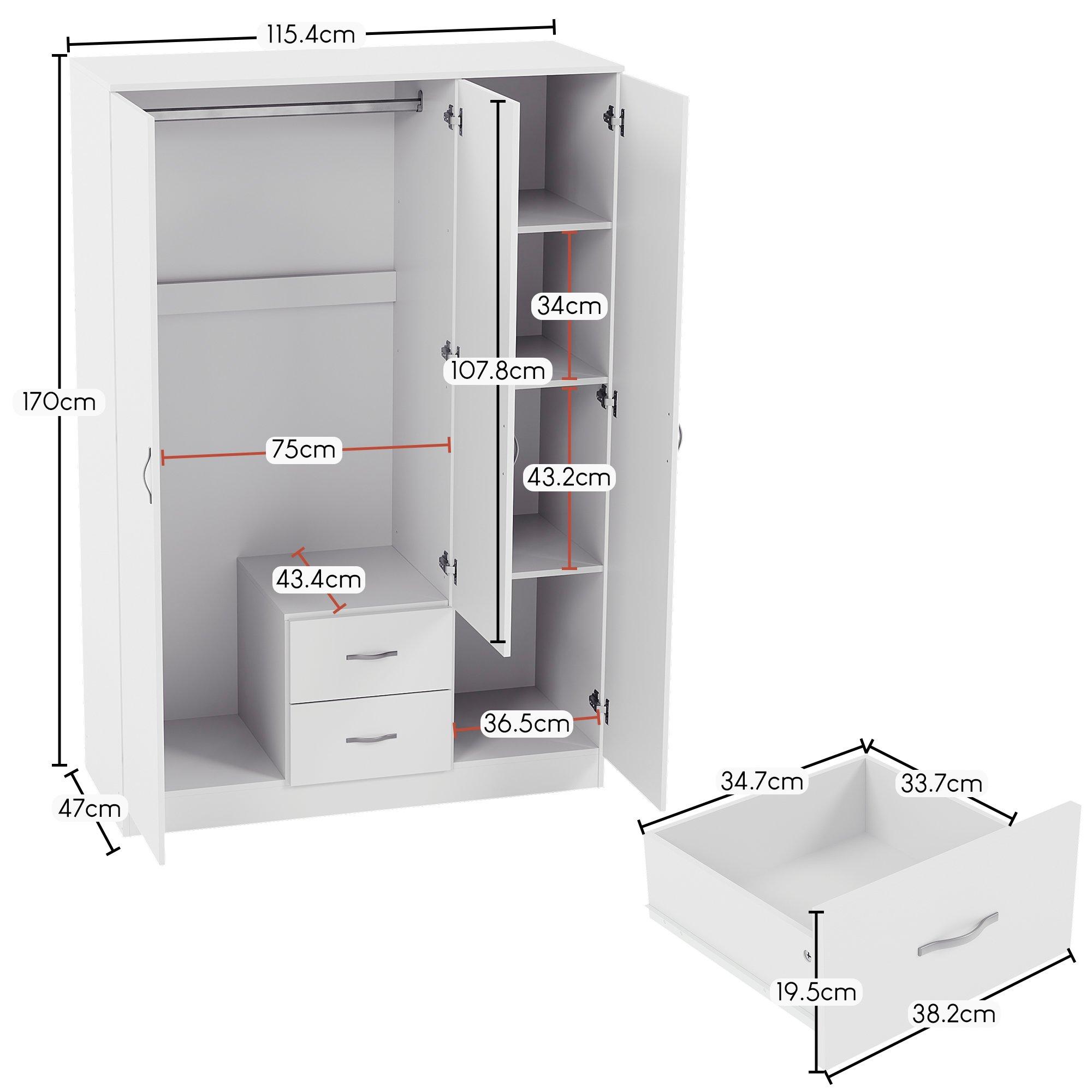 White - Lassic - Vida Designs Riano 3 Door 2 Drawer Mirror Wardrobe - 2