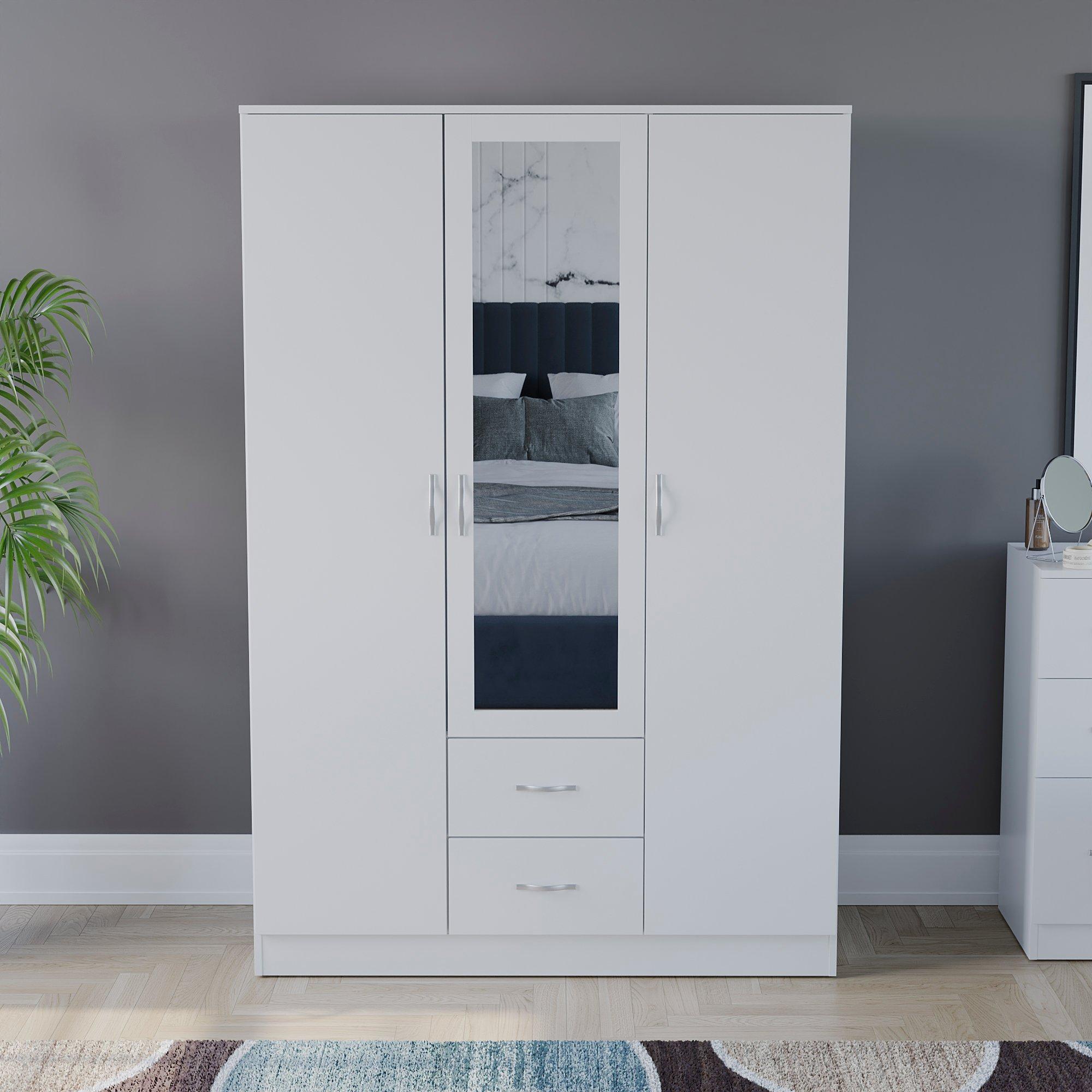White - Lassic - Vida Designs Riano 3 Door 2 Drawer Mirror Wardrobe - 3