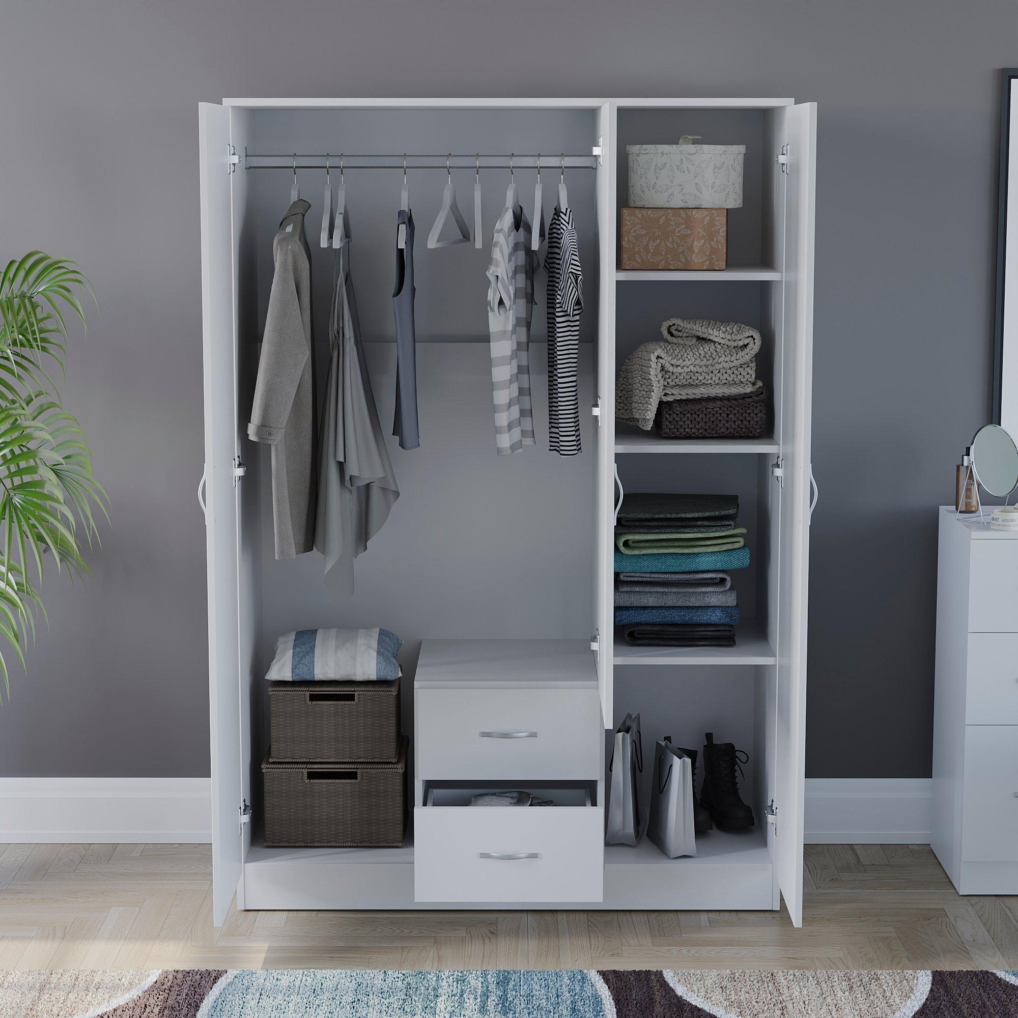 White - Lassic - Vida Designs Riano 3 Door 2 Drawer Mirror Wardrobe - 4