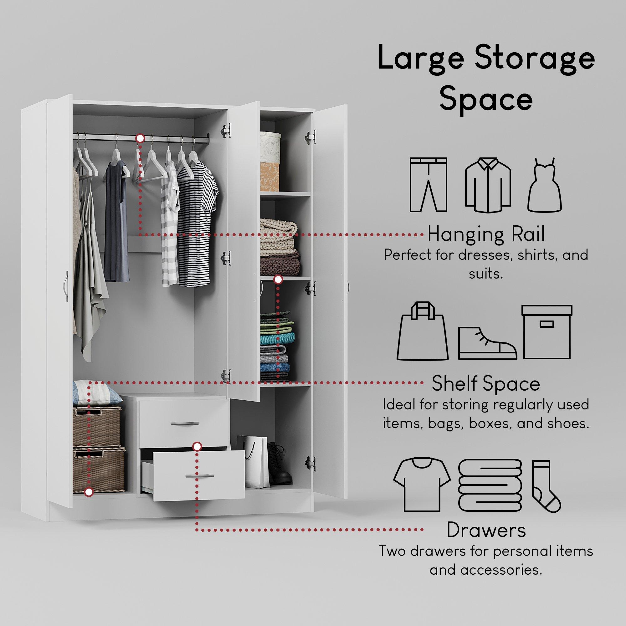 White - Lassic - Vida Designs Riano 3 Door 2 Drawer Mirror Wardrobe - 5