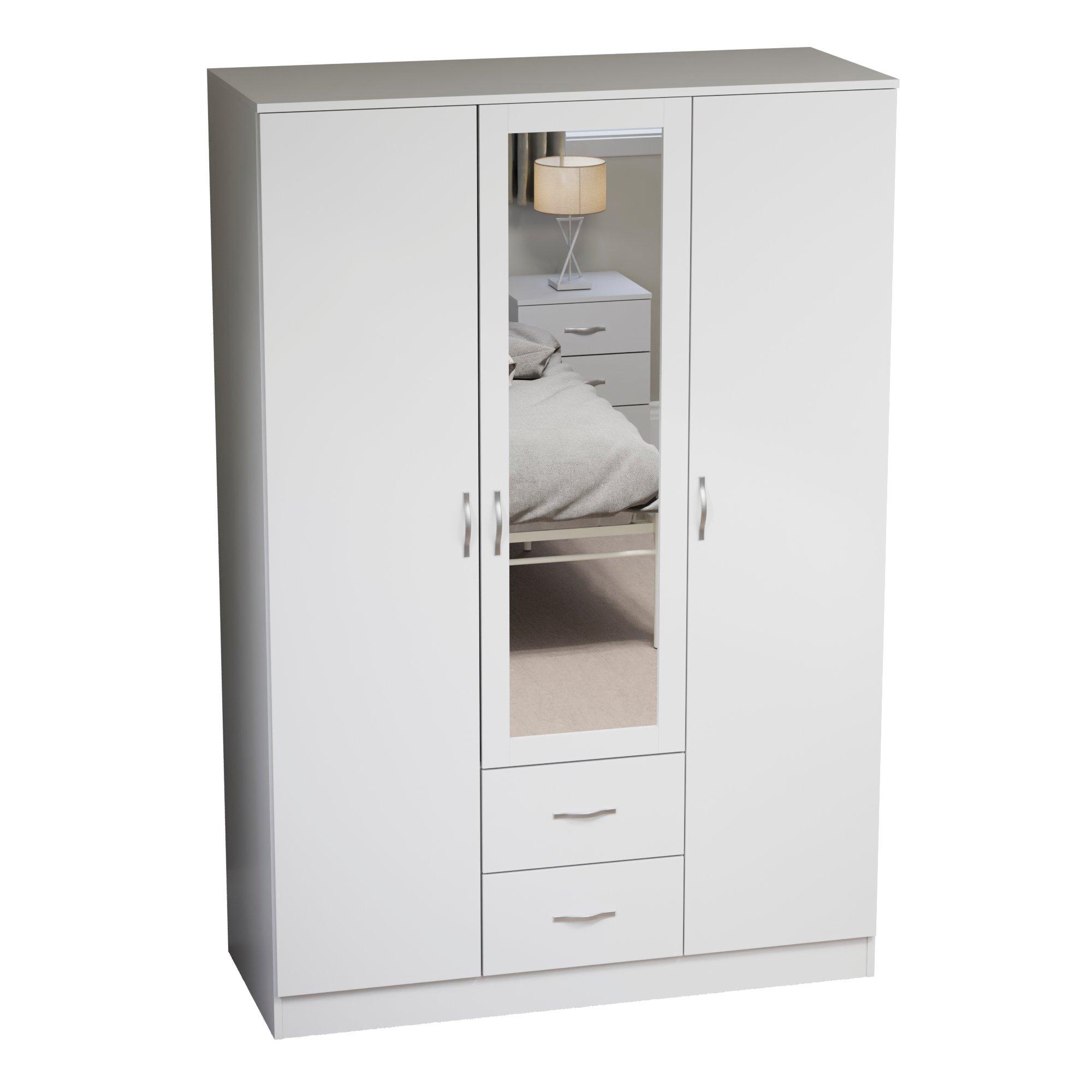 White - Lassic - Vida Designs Riano 3 Door 2 Drawer Mirror Wardrobe - 7