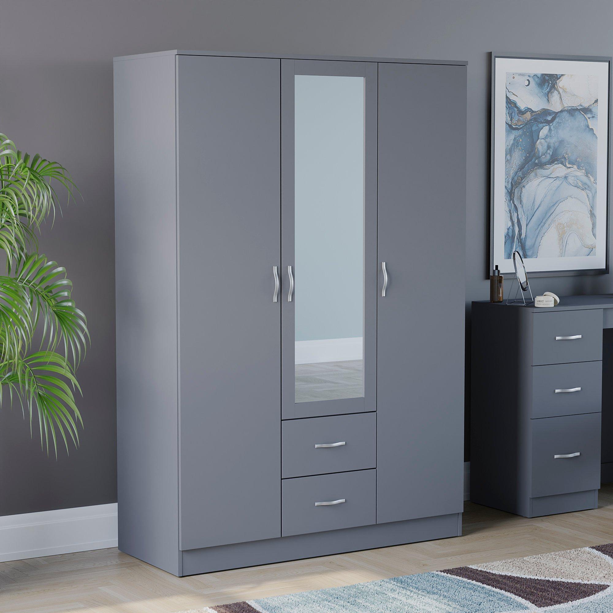 Lassic  Vida Designs Riano 3 Door 2 Drawer Mirror Wardrobe - Grey - 3+2