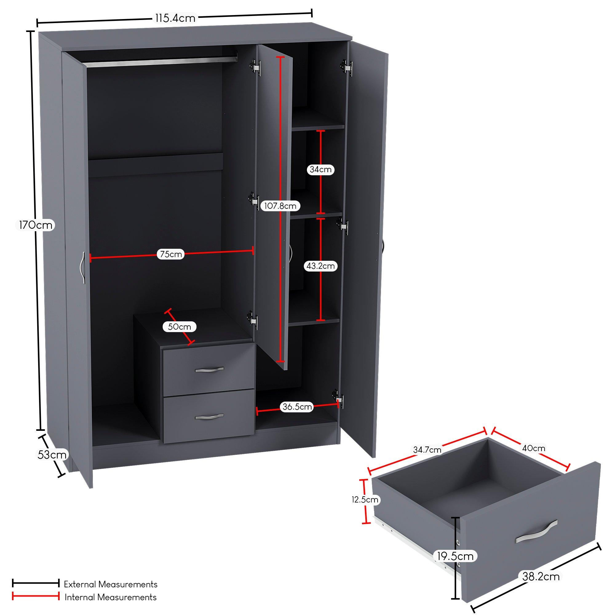 Grey - Lassic - Vida Designs Riano 3 Door 2 Drawer Mirror Wardrobe - 2
