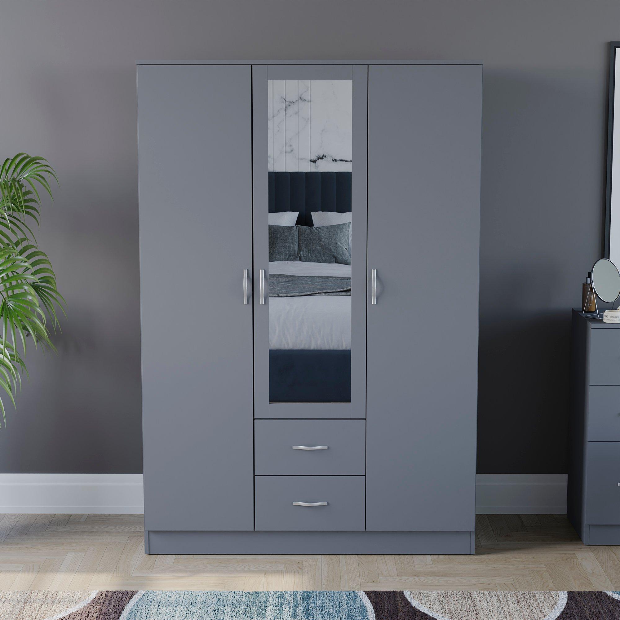 Grey - Lassic - Vida Designs Riano 3 Door 2 Drawer Mirror Wardrobe - 3