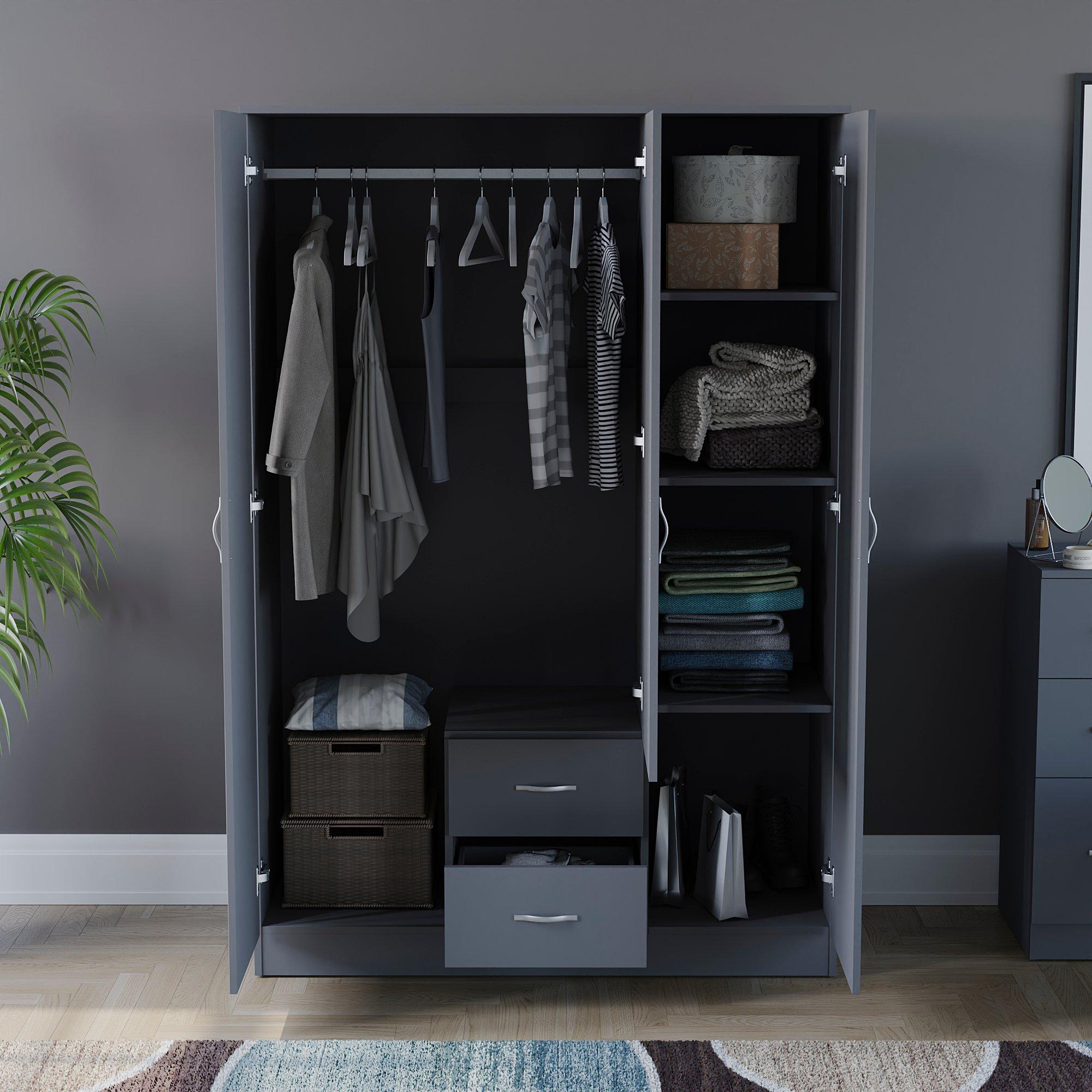 Grey - Lassic - Vida Designs Riano 3 Door 2 Drawer Mirror Wardrobe - 4