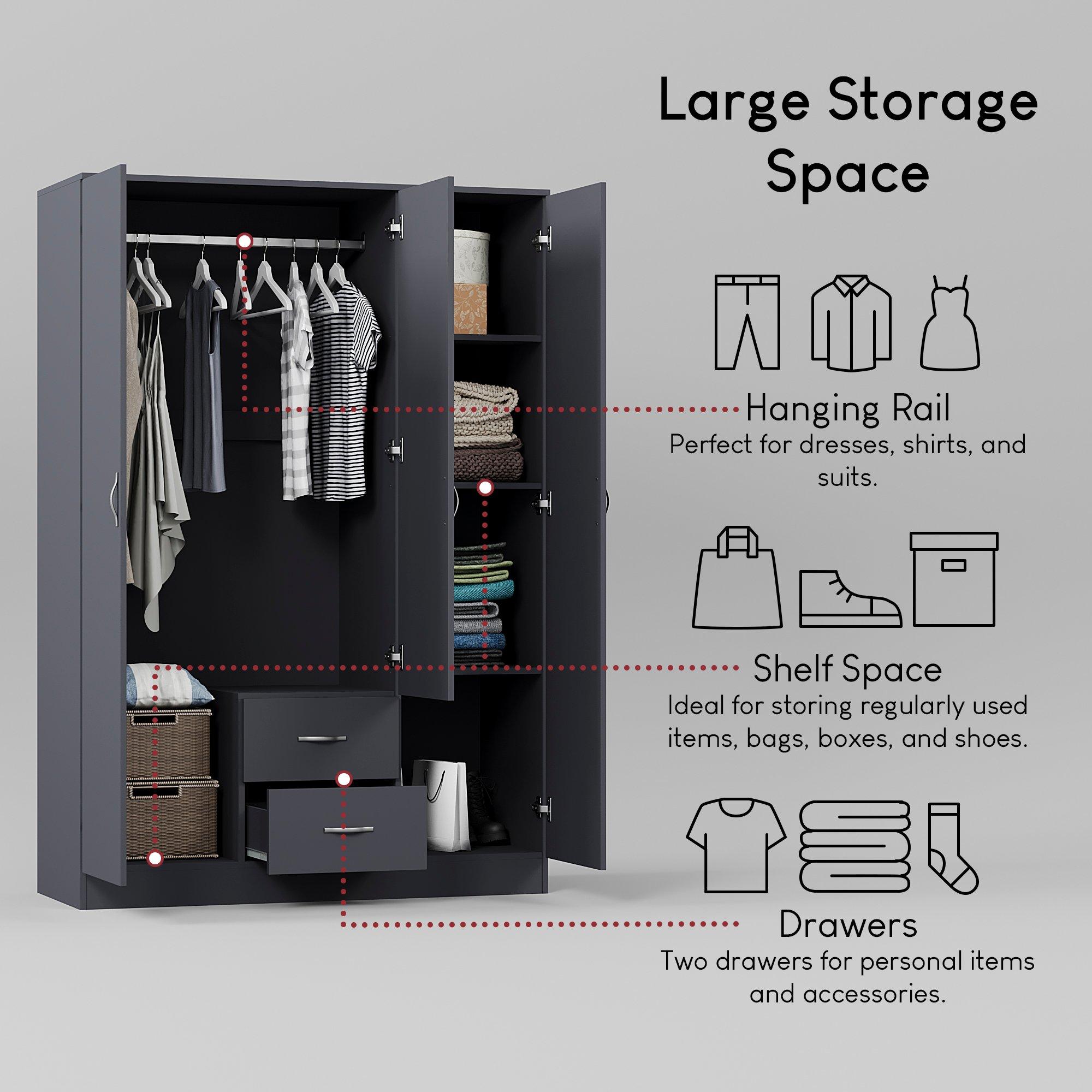 Grey - Lassic - Vida Designs Riano 3 Door 2 Drawer Mirror Wardrobe - 5