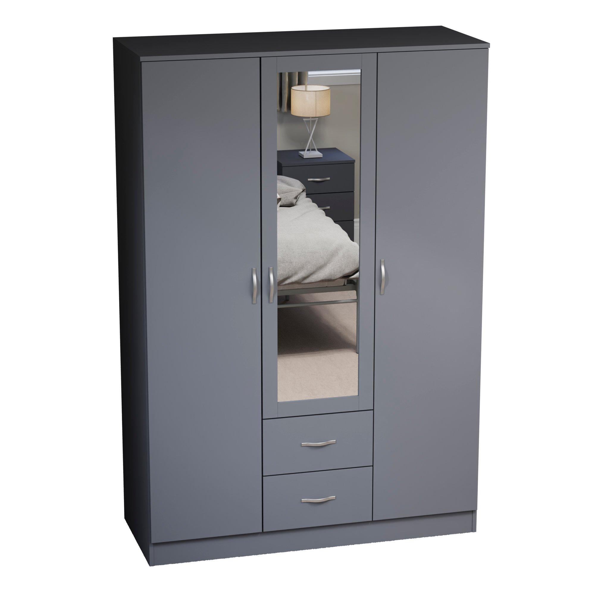 Grey - Lassic - Vida Designs Riano 3 Door 2 Drawer Mirror Wardrobe - 7