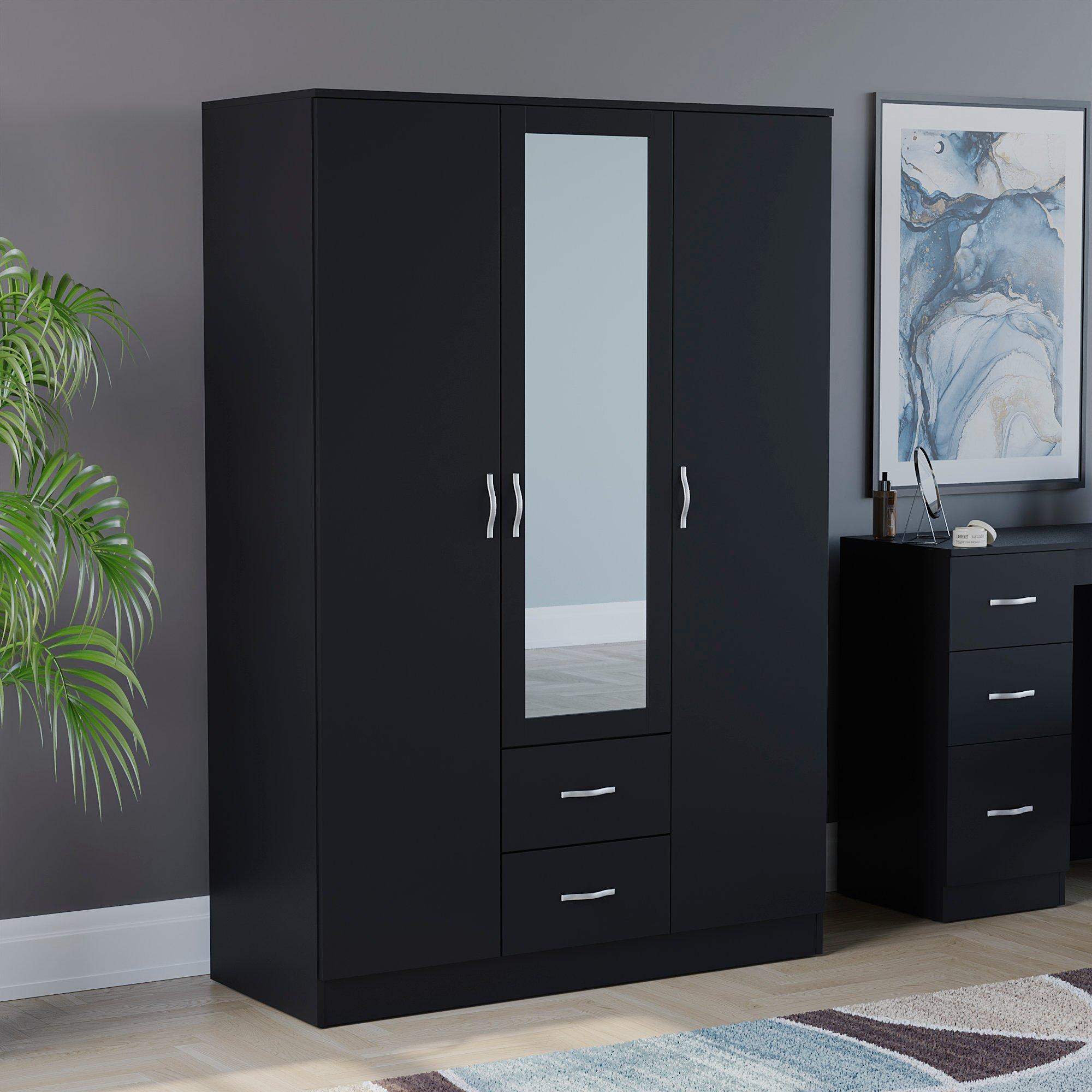 Lassic  Vida Designs Riano 3 Door 2 Drawer Mirror Wardrobe - Black - 3+2