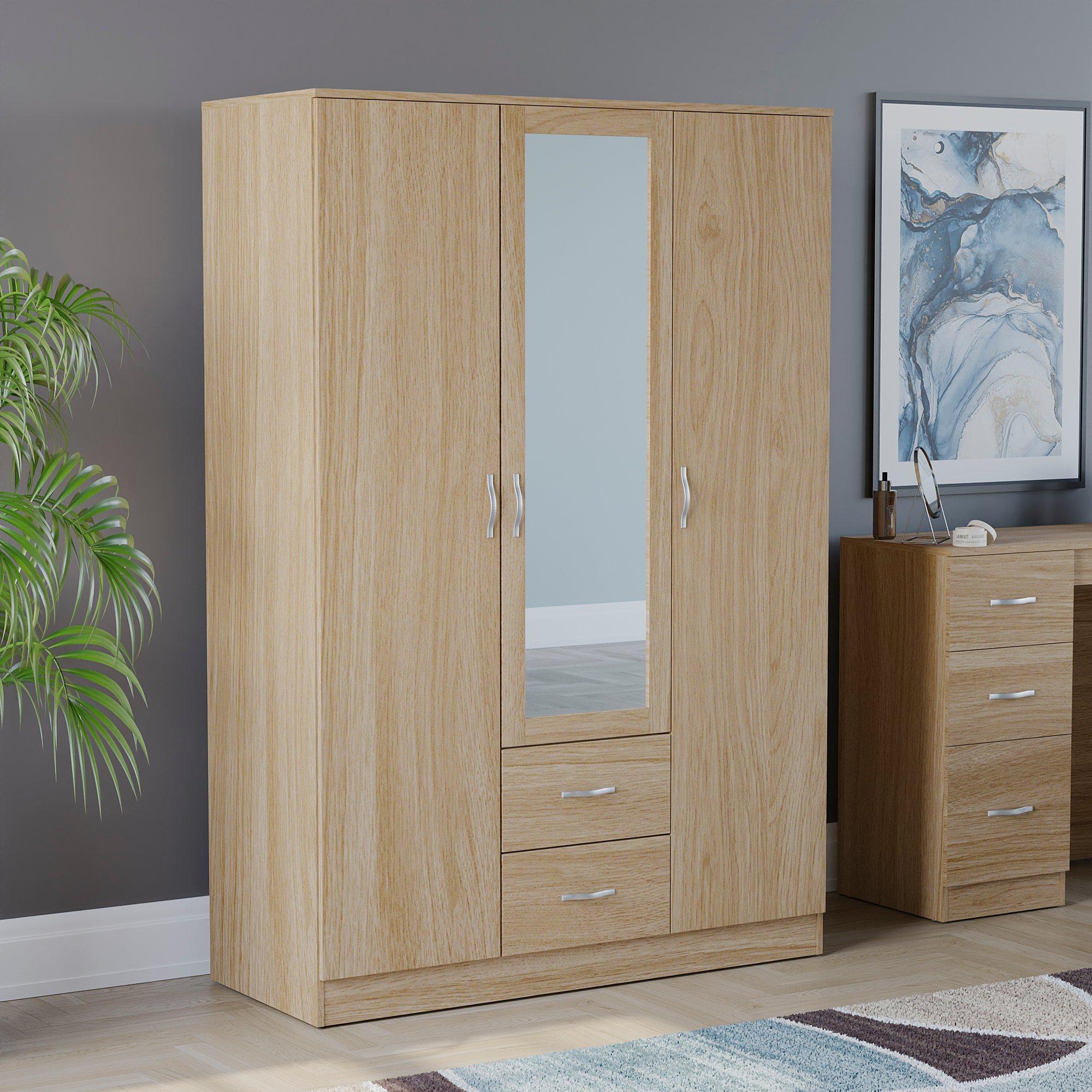 Lassic  Vida Designs Riano 3 Door 2 Drawer Mirror Wardrobe - Pine - 3+2