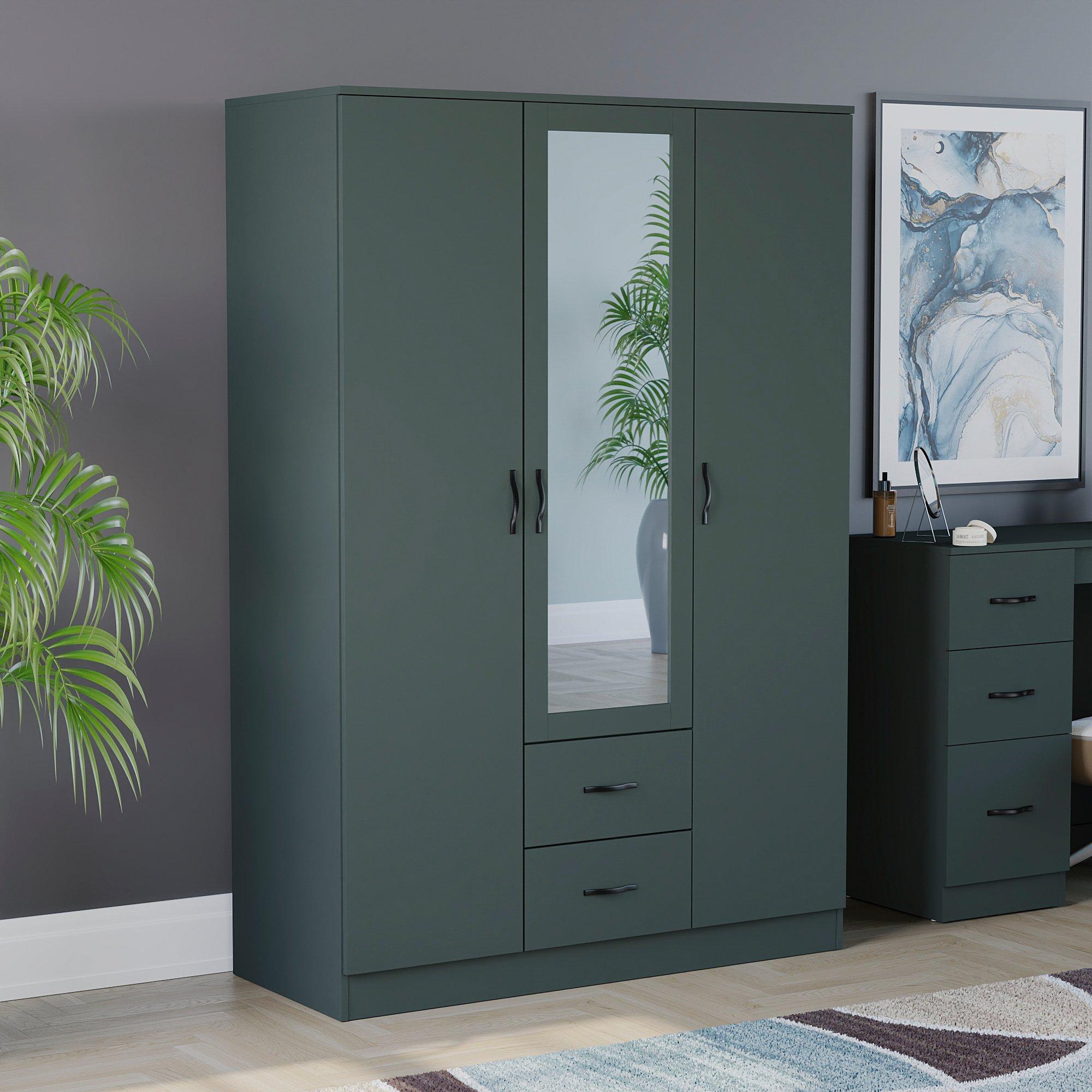 Lassic  Vida Designs Riano 3 Door 2 Drawer Mirror Wardrobe - Jasper Green - 3+2