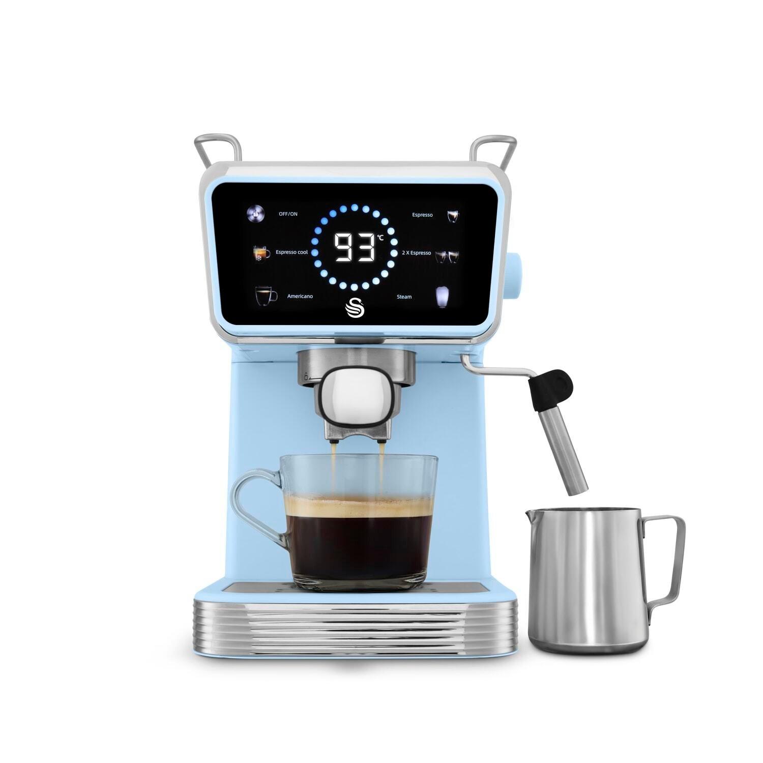 Blue - Swan - Retro Pump Espresso Digital Coffee Machine - 1