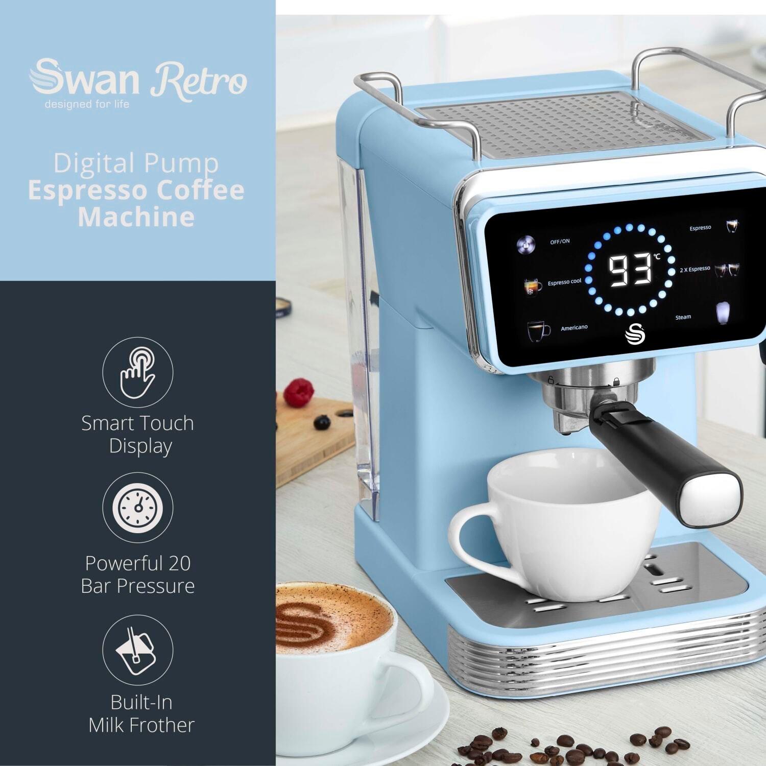 Blue - Swan - Retro Pump Espresso Digital Coffee Machine - 2