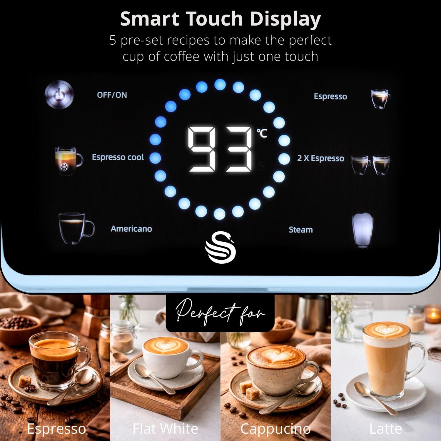 Blue - Swan - Retro Pump Espresso Digital Coffee Machine - 3