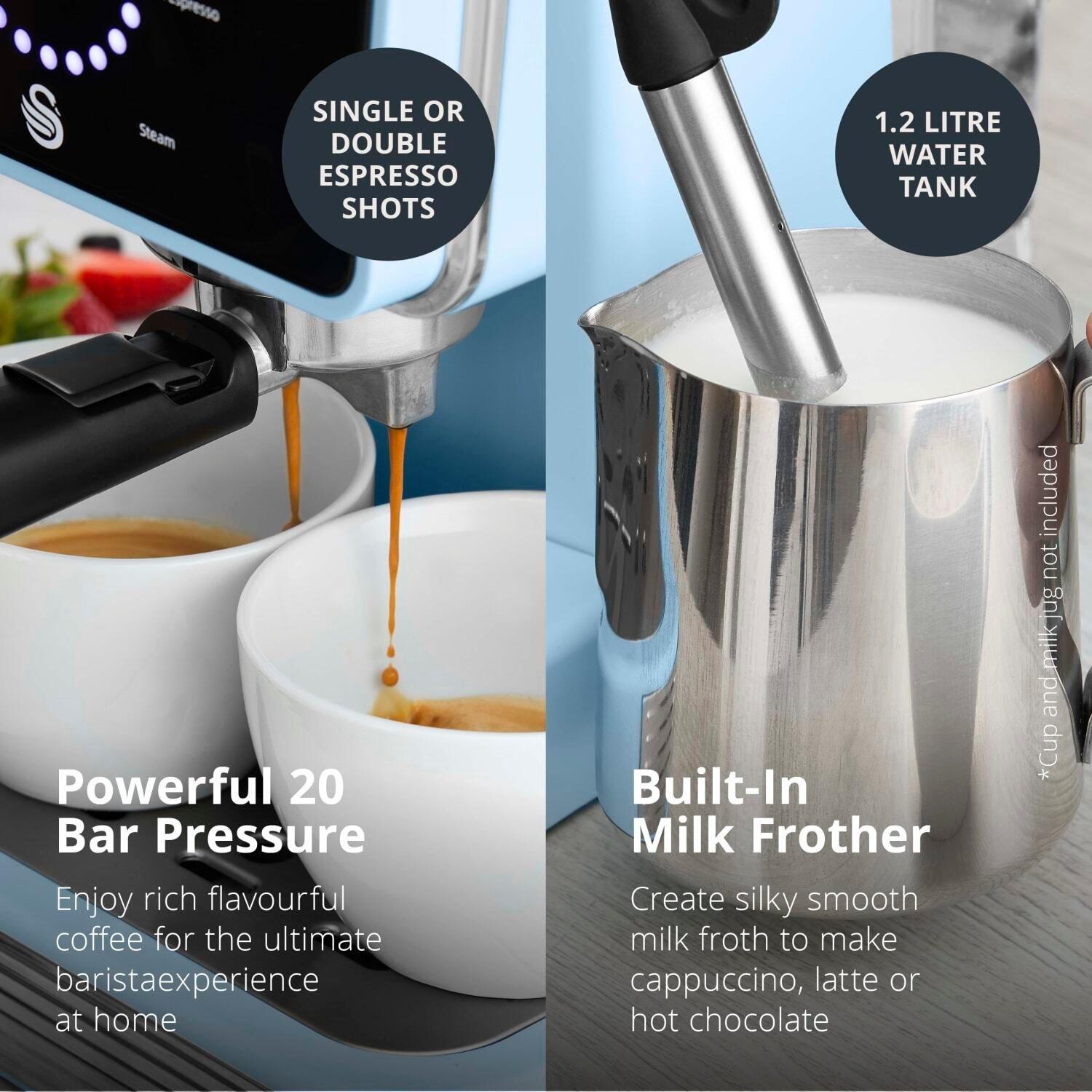 Blue - Swan - Retro Pump Espresso Digital Coffee Machine - 4