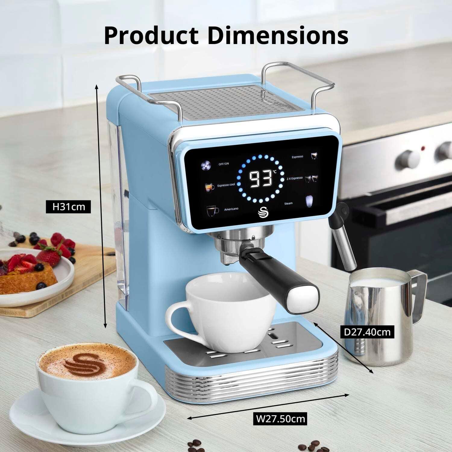 Blue - Swan - Retro Pump Espresso Digital Coffee Machine - 5