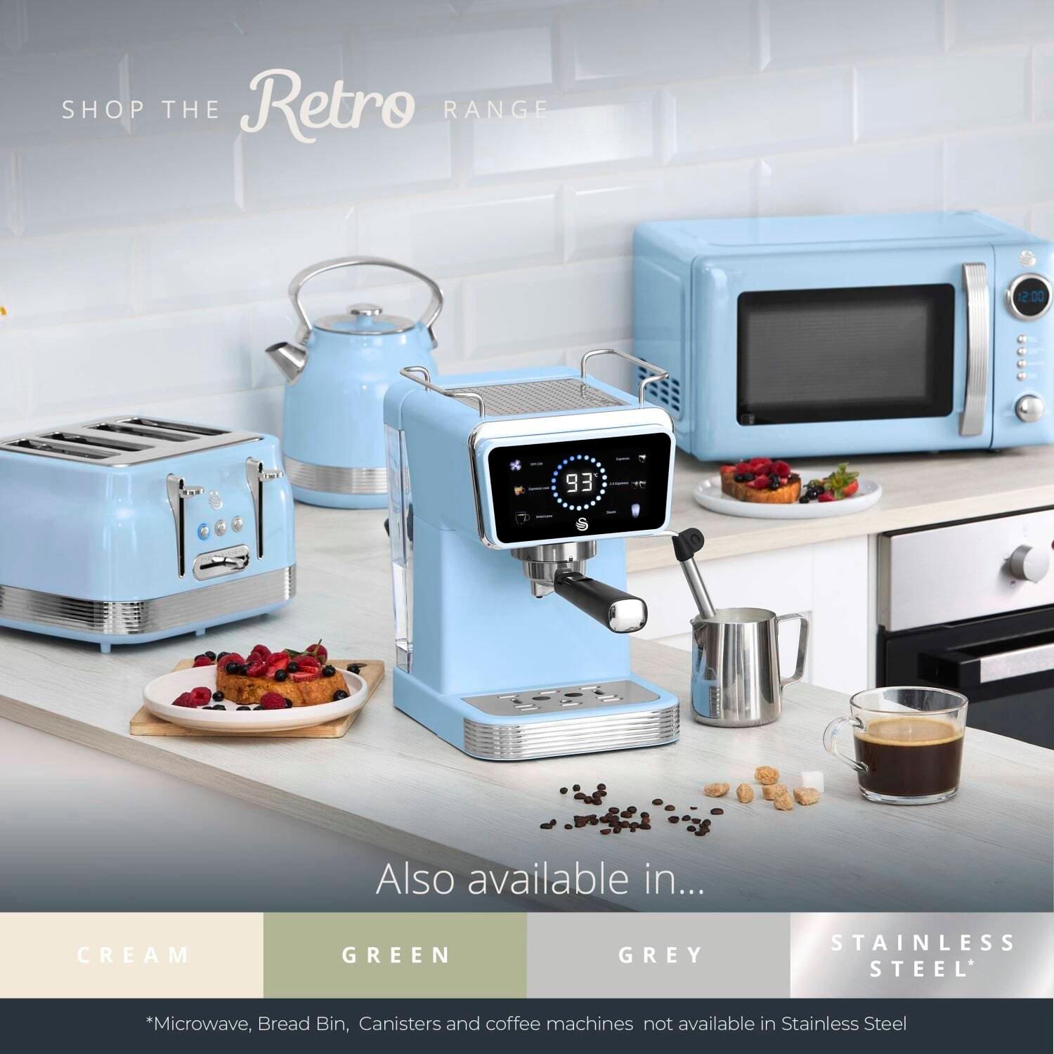 Blue - Swan - Retro Pump Espresso Digital Coffee Machine - 7