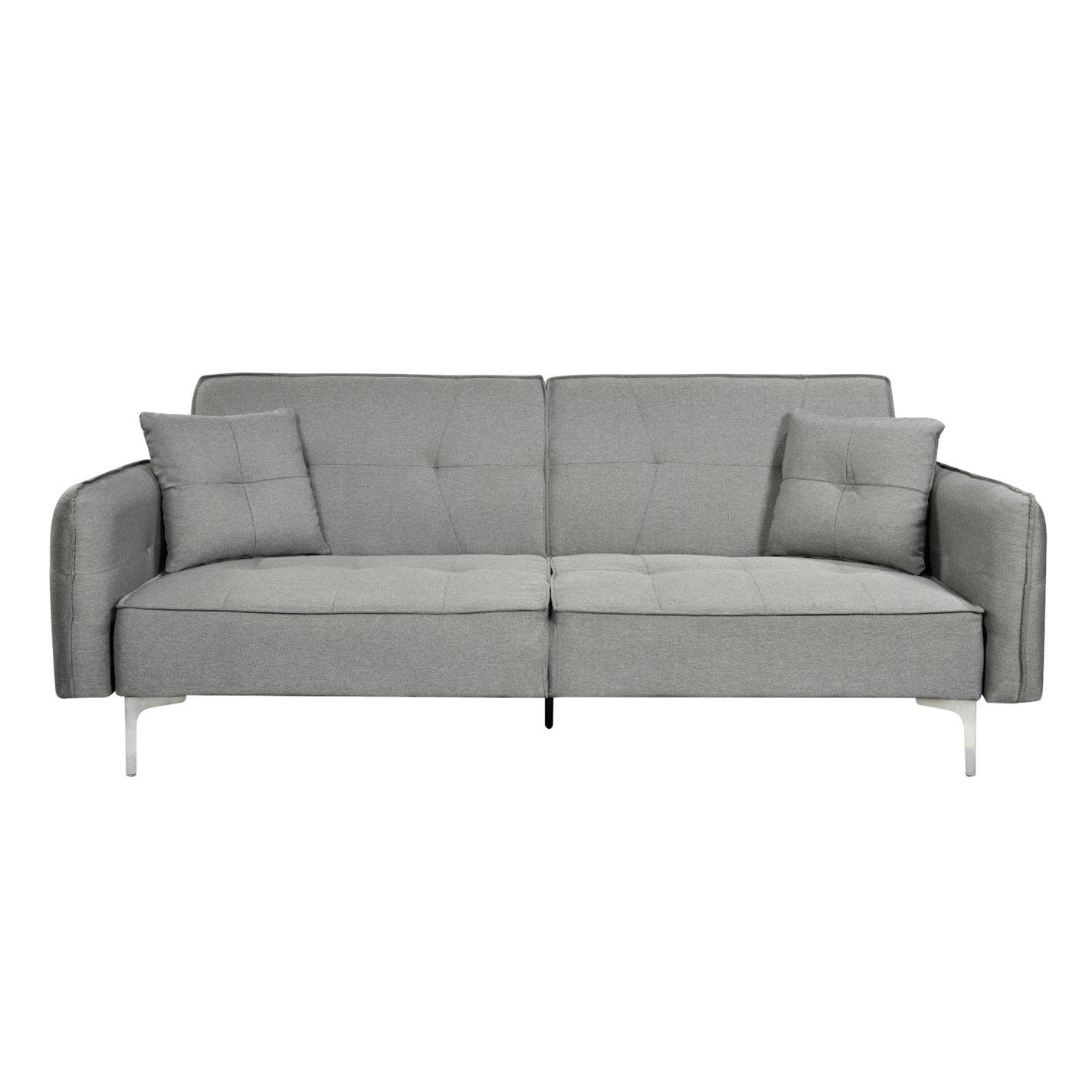 Grey - Comfy Living - Grey Linen Sofa Bed With 2 Cushions - 1