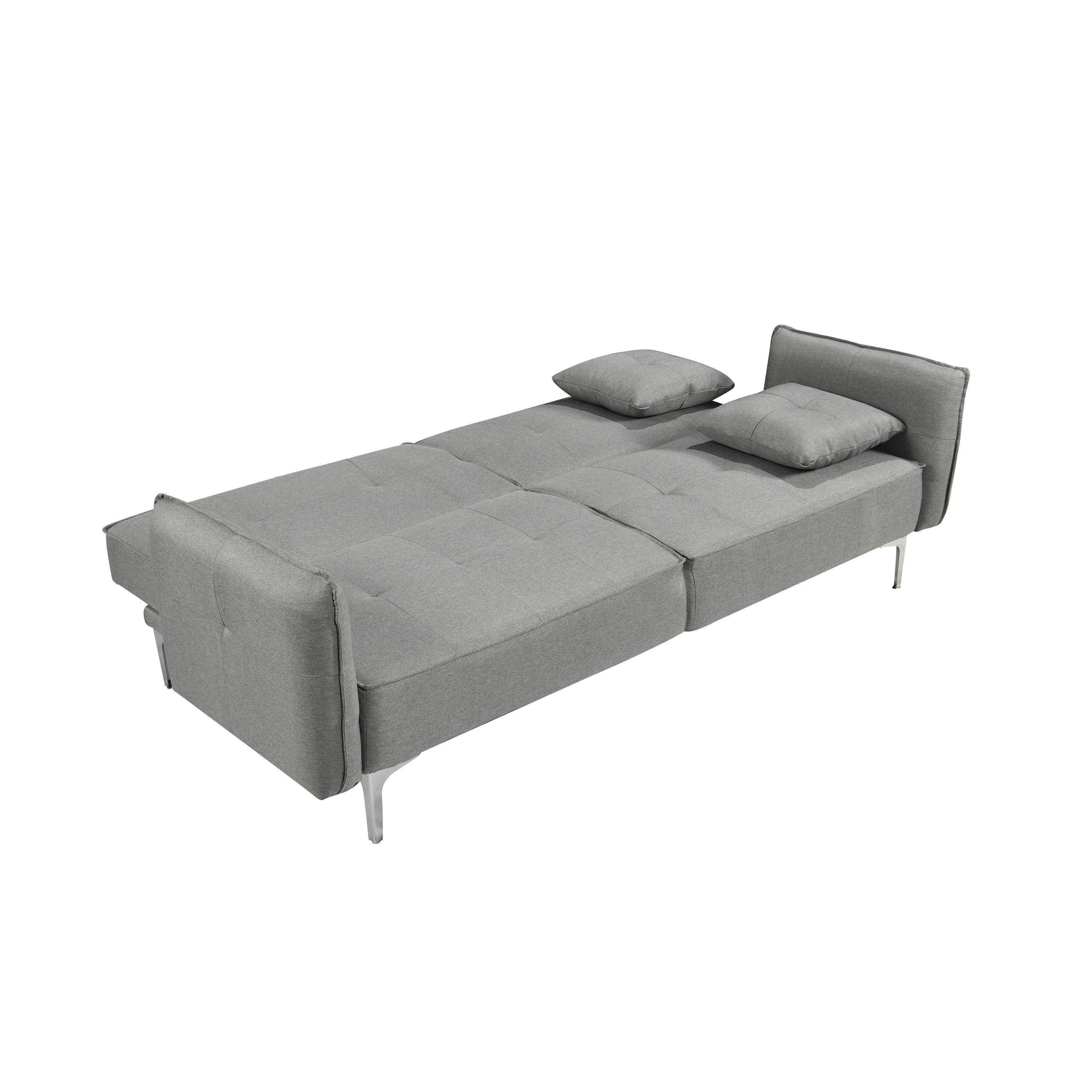 Grey - Comfy Living - Grey Linen Sofa Bed With 2 Cushions - 3