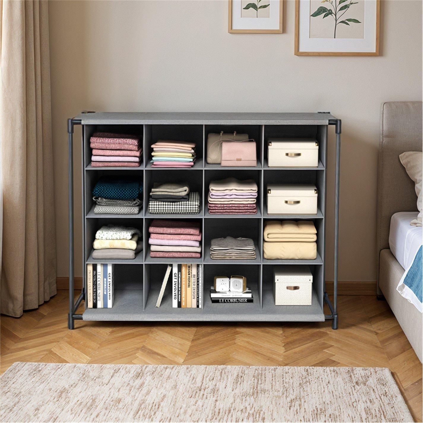 Grey - Kabinet UK - 4-Tier 16-Grid Rack Storage Organizer - 1