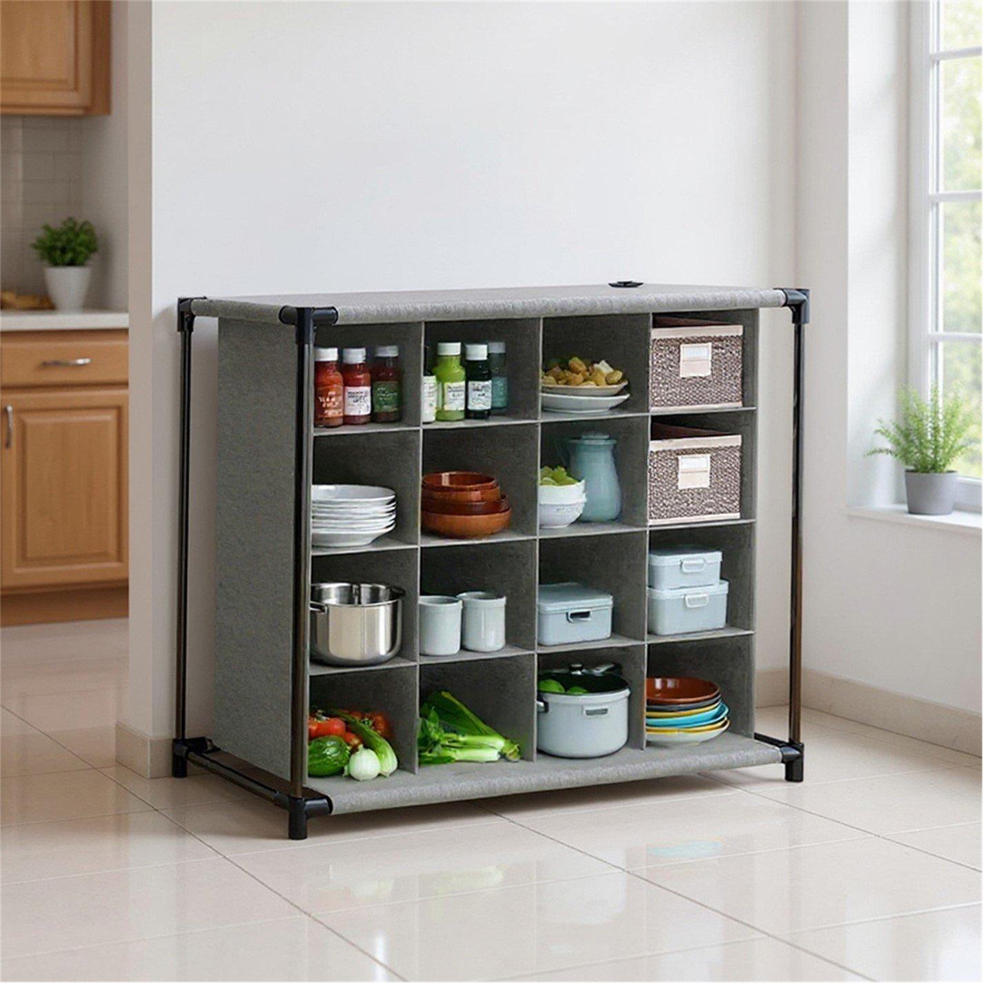 Grey - Kabinet UK - 4-Tier 16-Grid Rack Storage Organizer - 4