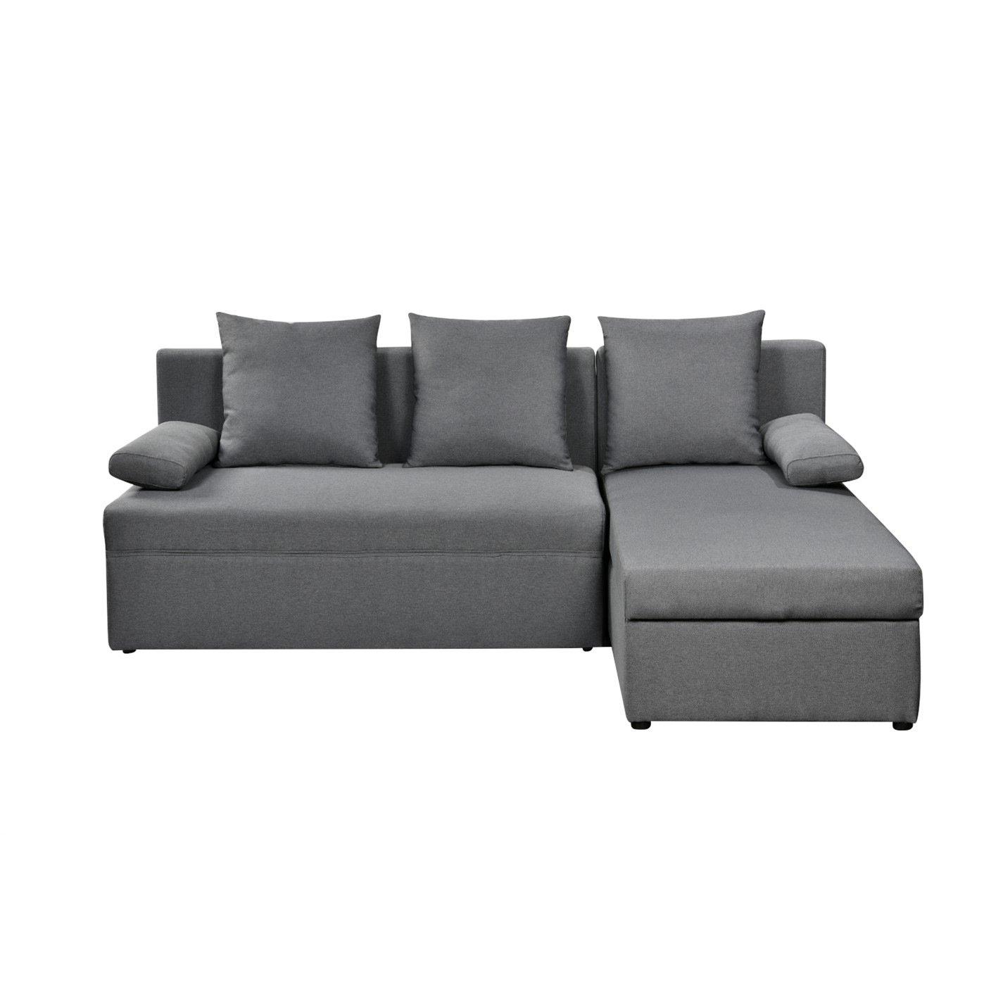 Grey - Comfy Living - Grey Linen L Shaped Corner Sofa Bed with Storage - 1