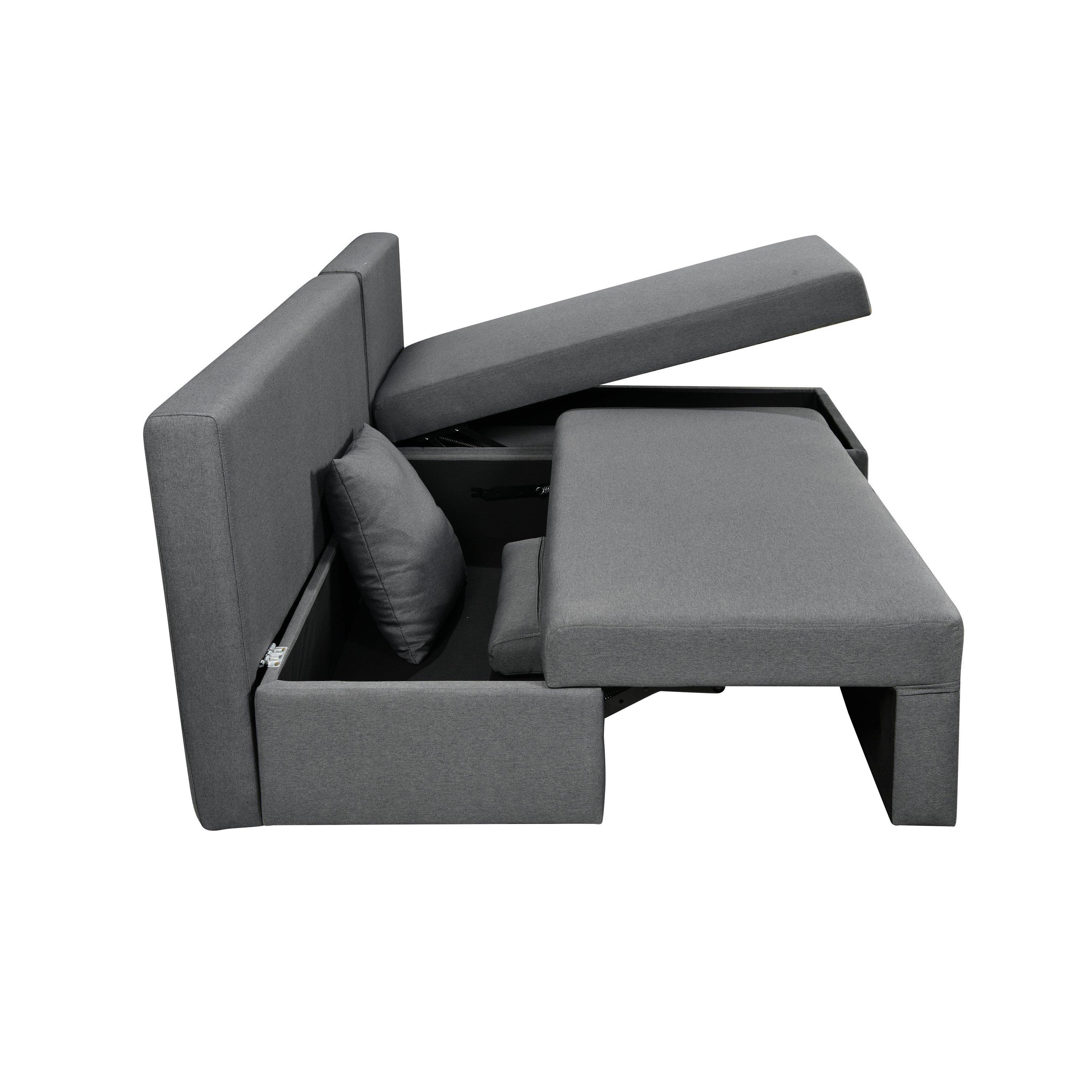 Grey - Comfy Living - Grey Linen L Shaped Corner Sofa Bed with Storage - 3