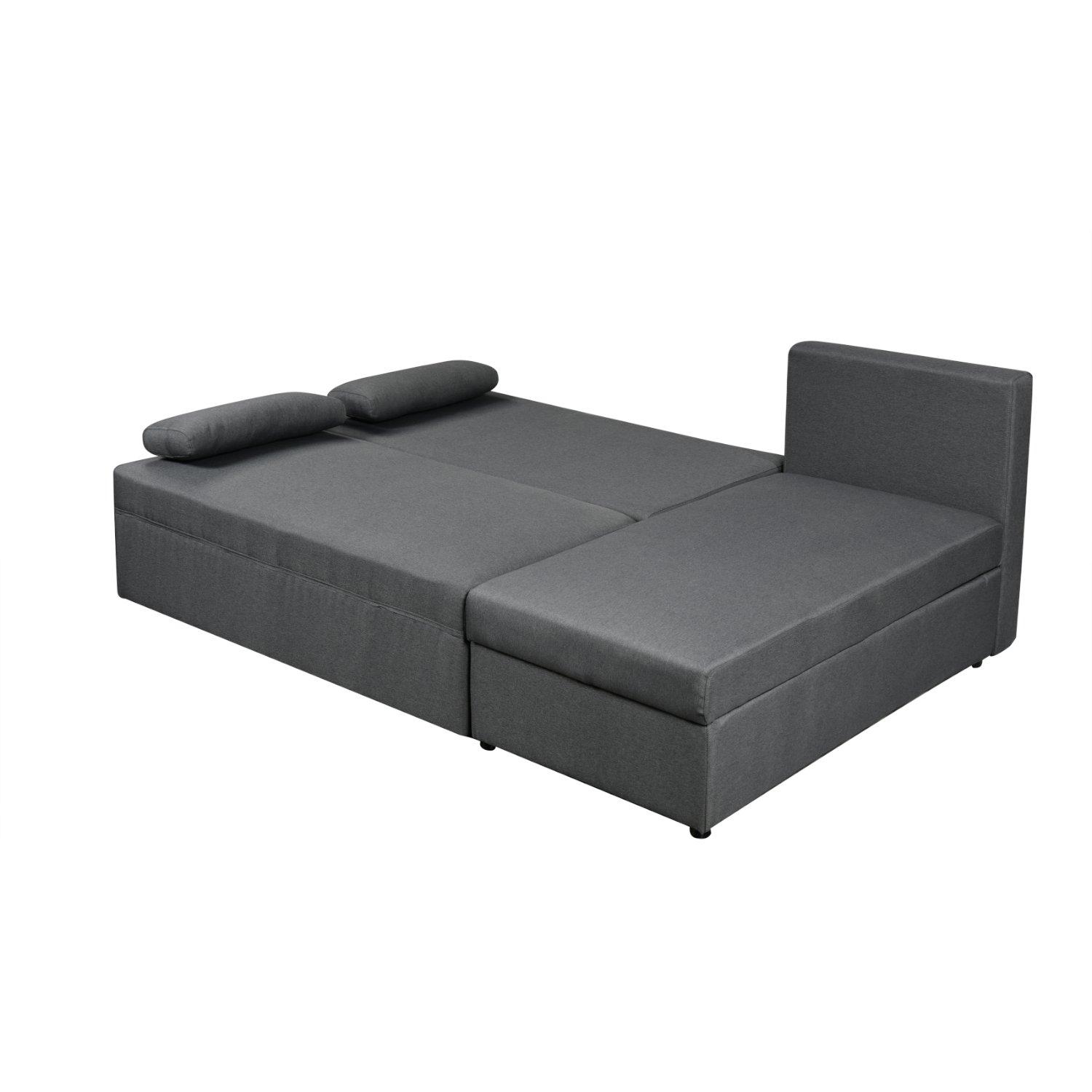 Grey - Comfy Living - Grey Linen L Shaped Corner Sofa Bed with Storage - 4