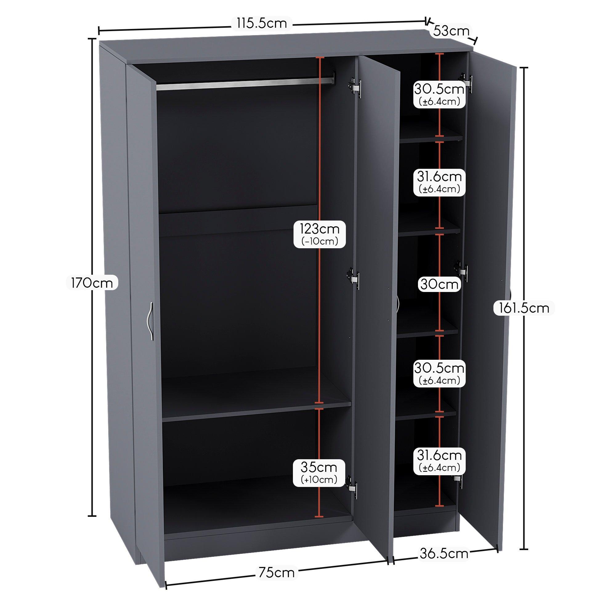 Grey - Lassic - Vida Designs Riano 3 Door Wardrobe - 2