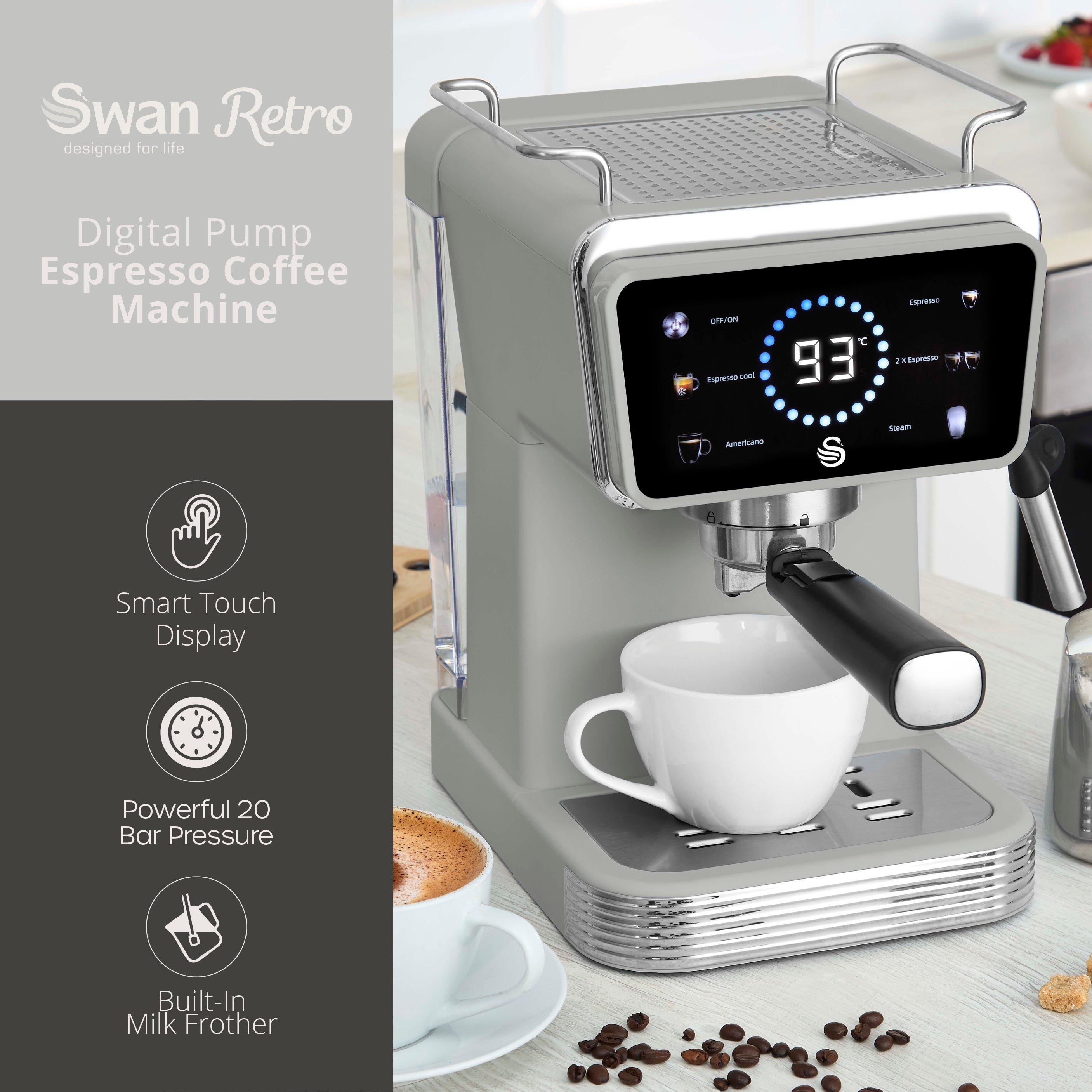 Grey - Swan - Retro Pump Espresso Digital Coffee Machine Grey - 2