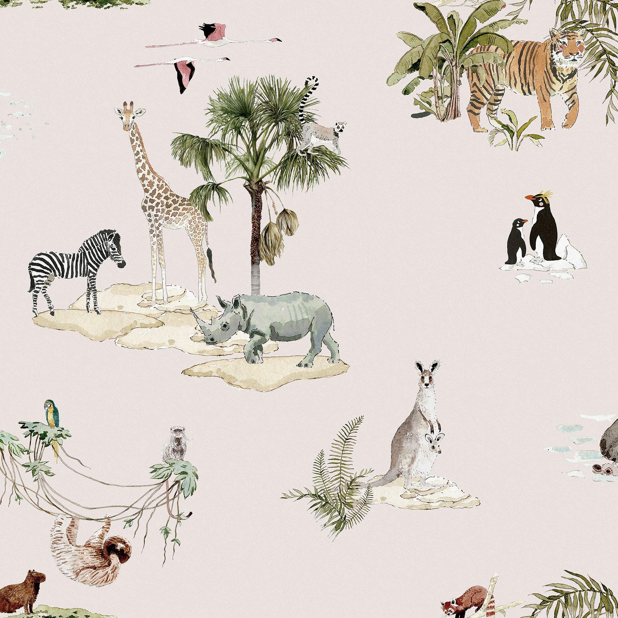 Sophie Allport  Animals Of The World Wallpaper - Chalk Blush