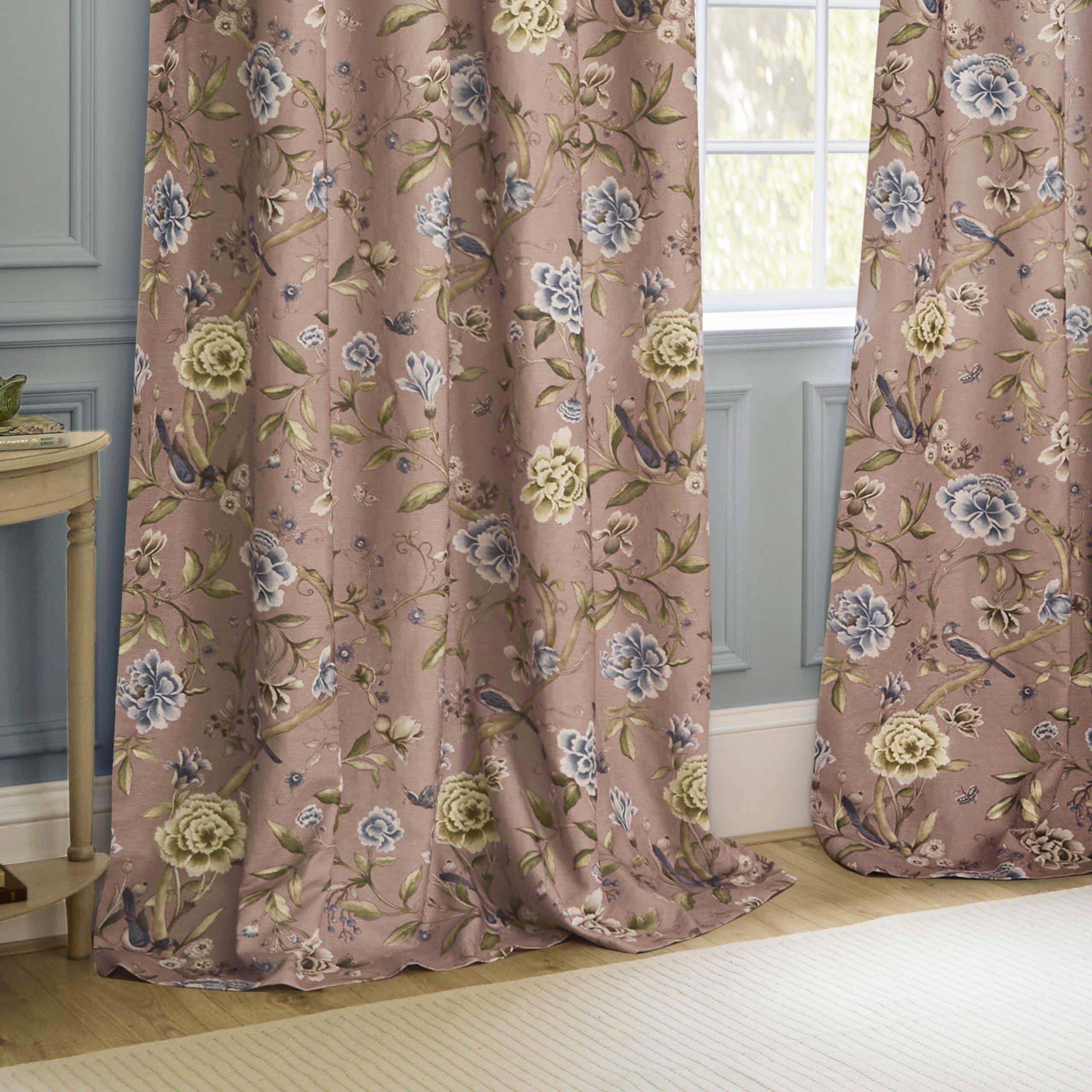Porcelain Garden Fully Lined Chenille Pencil Pleat